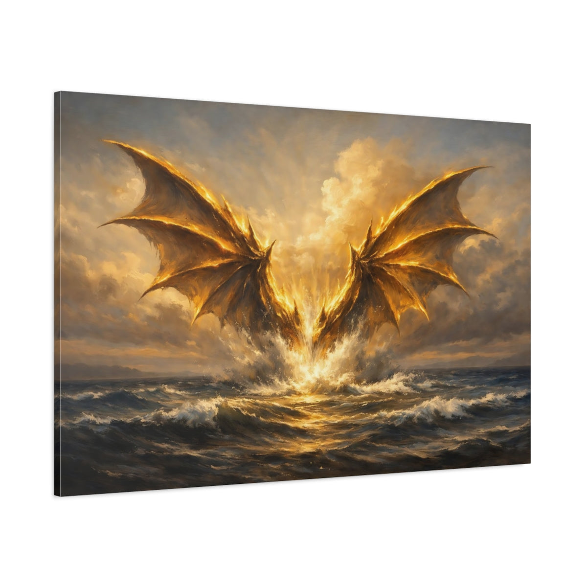 Main Mockup. Science Fiction Golden Dragon Golden Dragon shown as stretched canvas wall art