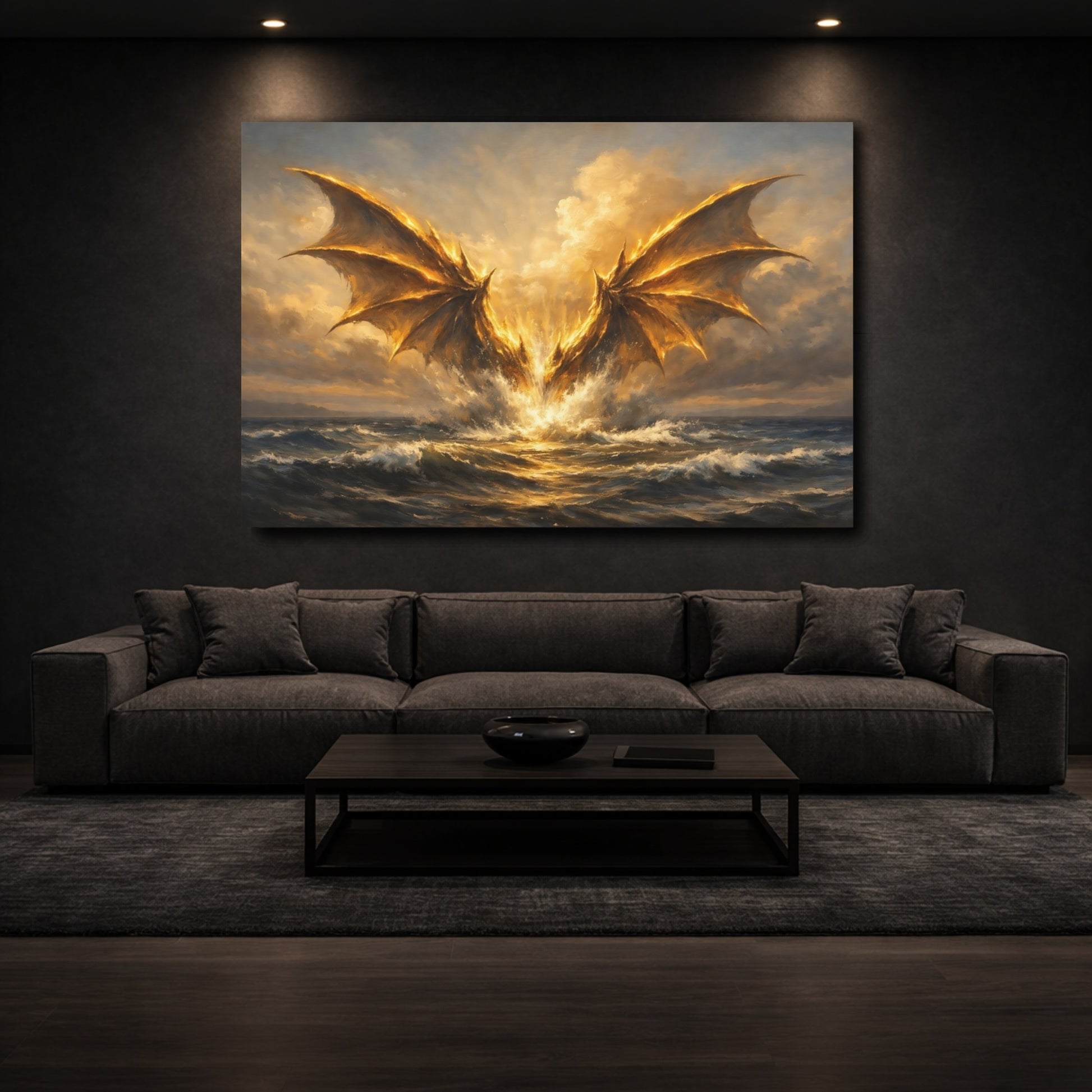 Mockup 2. Science Fiction Golden Dragon Golden Dragon shown as stretched canvas wall art