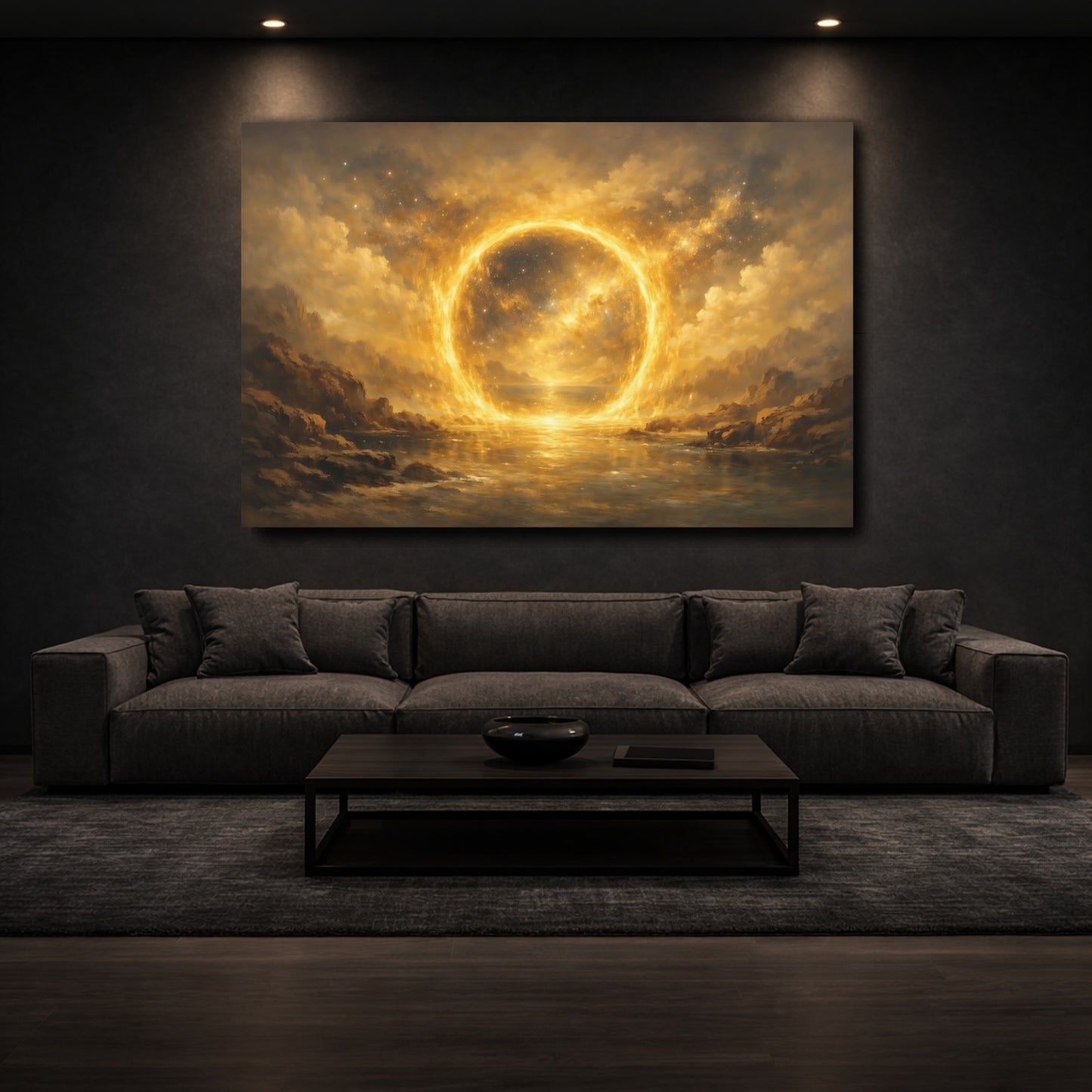 Mockup 2. Science Fiction Golden Portal Golden Glow shown as stretched canvas wall art