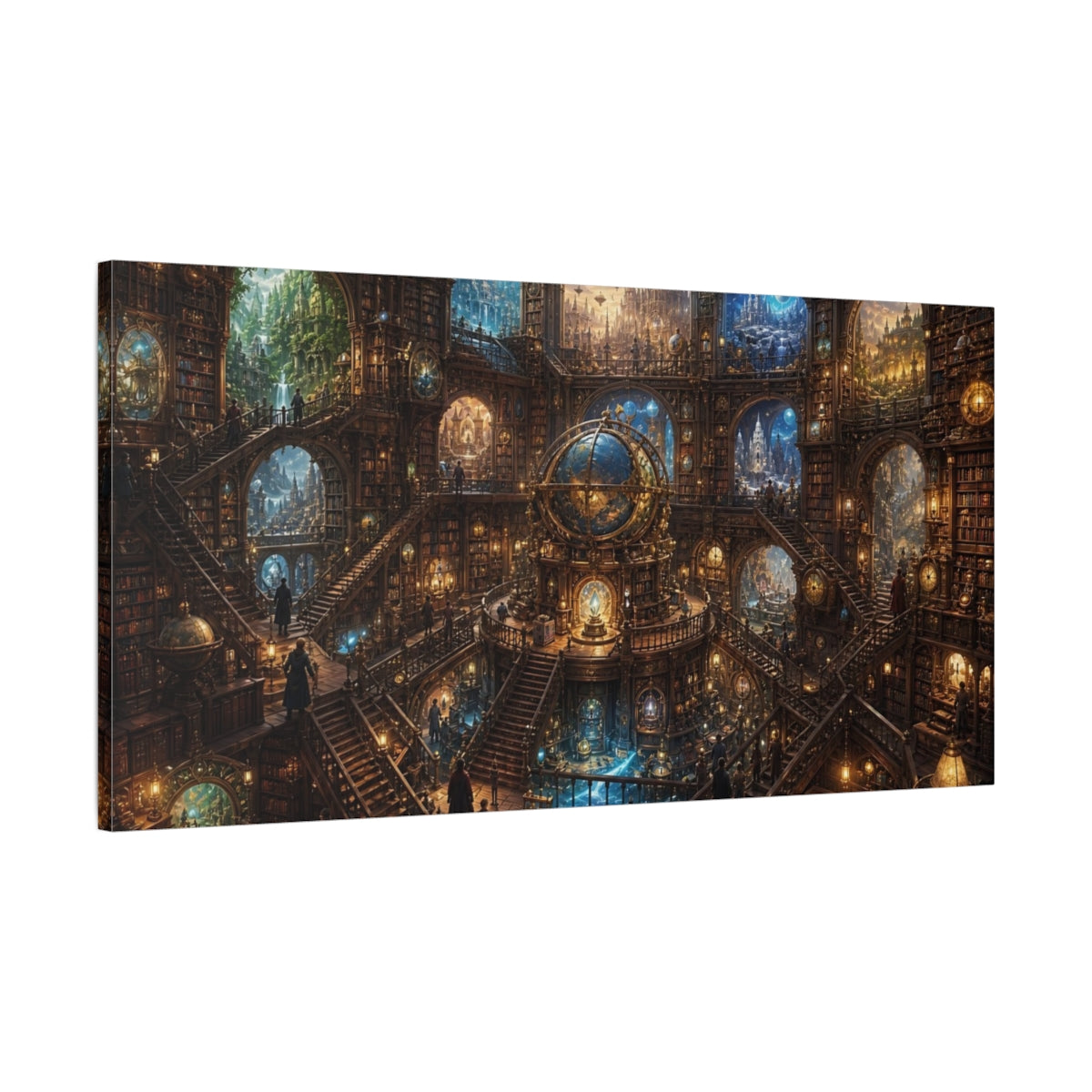 Main Mockup. Science Fiction Grand Library Steampunk Library shown as stretched canvas wall art