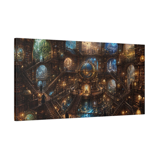 Main Mockup. Science Fiction Grand Library Steampunk Library shown as stretched canvas wall art