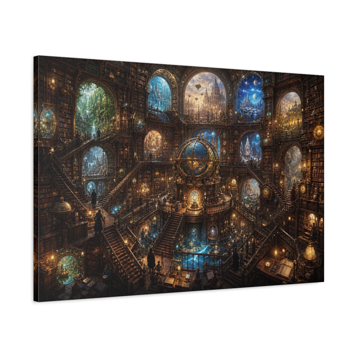 Main Mockup. Science Fiction Grand Library Steampunk Library shown as stretched canvas wall art