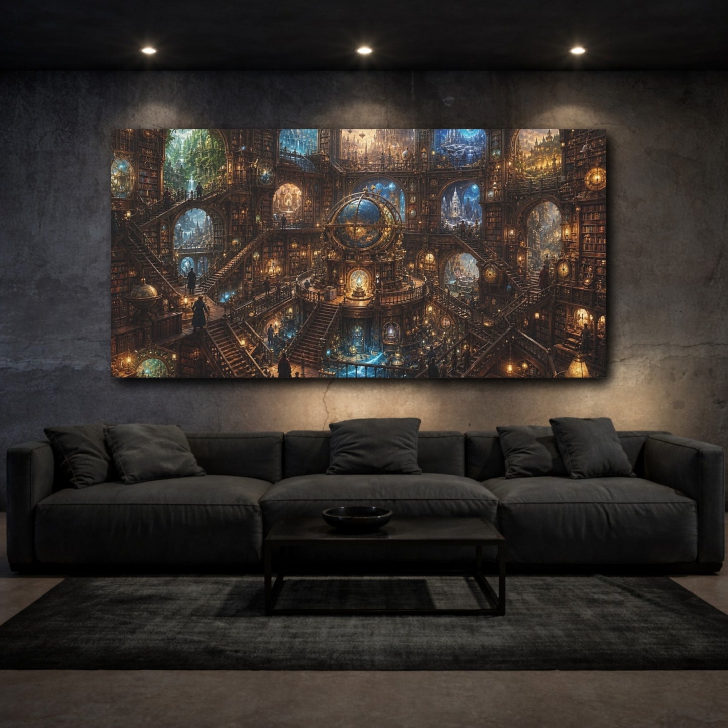 Mockup 2. Science Fiction Grand Library Steampunk Library shown as stretched canvas wall art