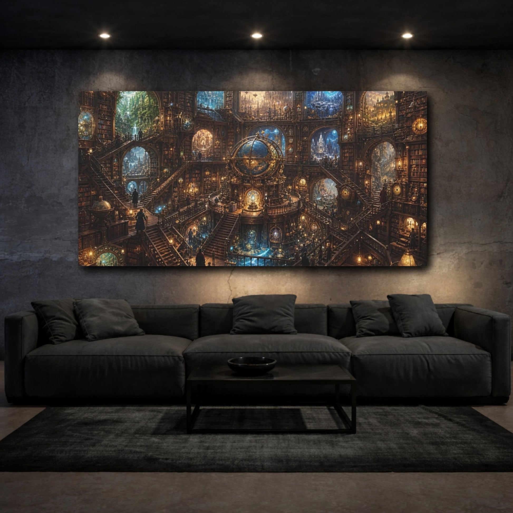 Mockup 2. Science Fiction Grand Library Steampunk Library shown as stretched canvas wall art