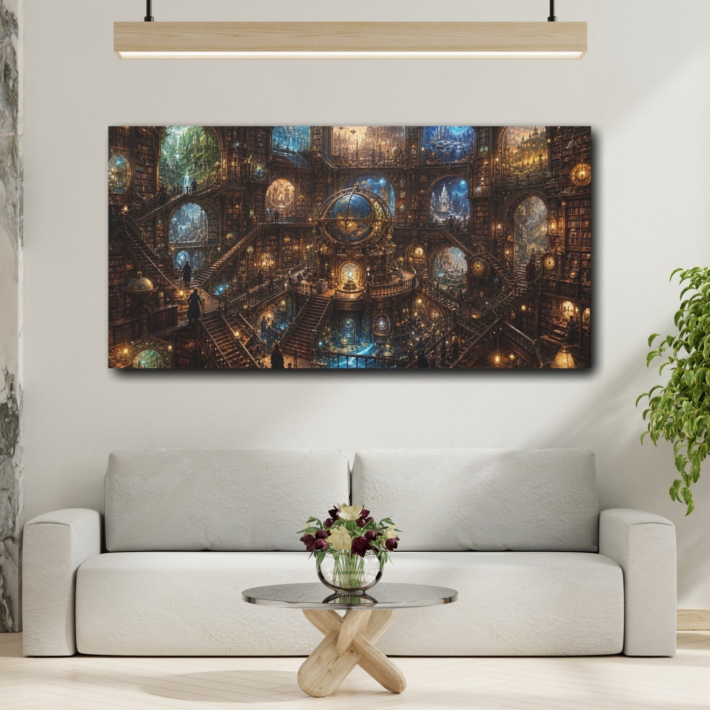 Mockup 4. Science Fiction Grand Library Steampunk Library shown as stretched canvas wall art