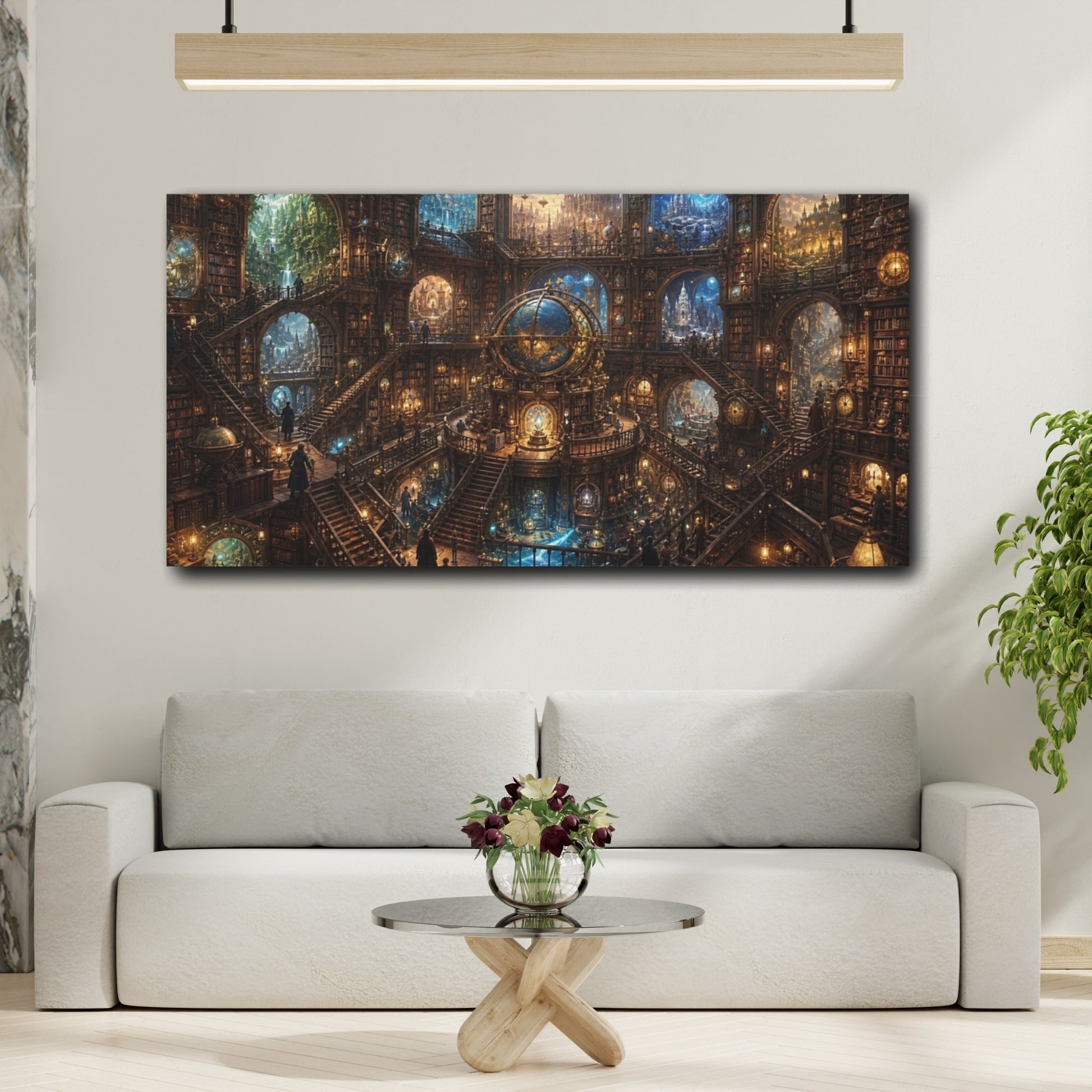 Mockup 4. Science Fiction Grand Library Steampunk Library shown as stretched canvas wall art