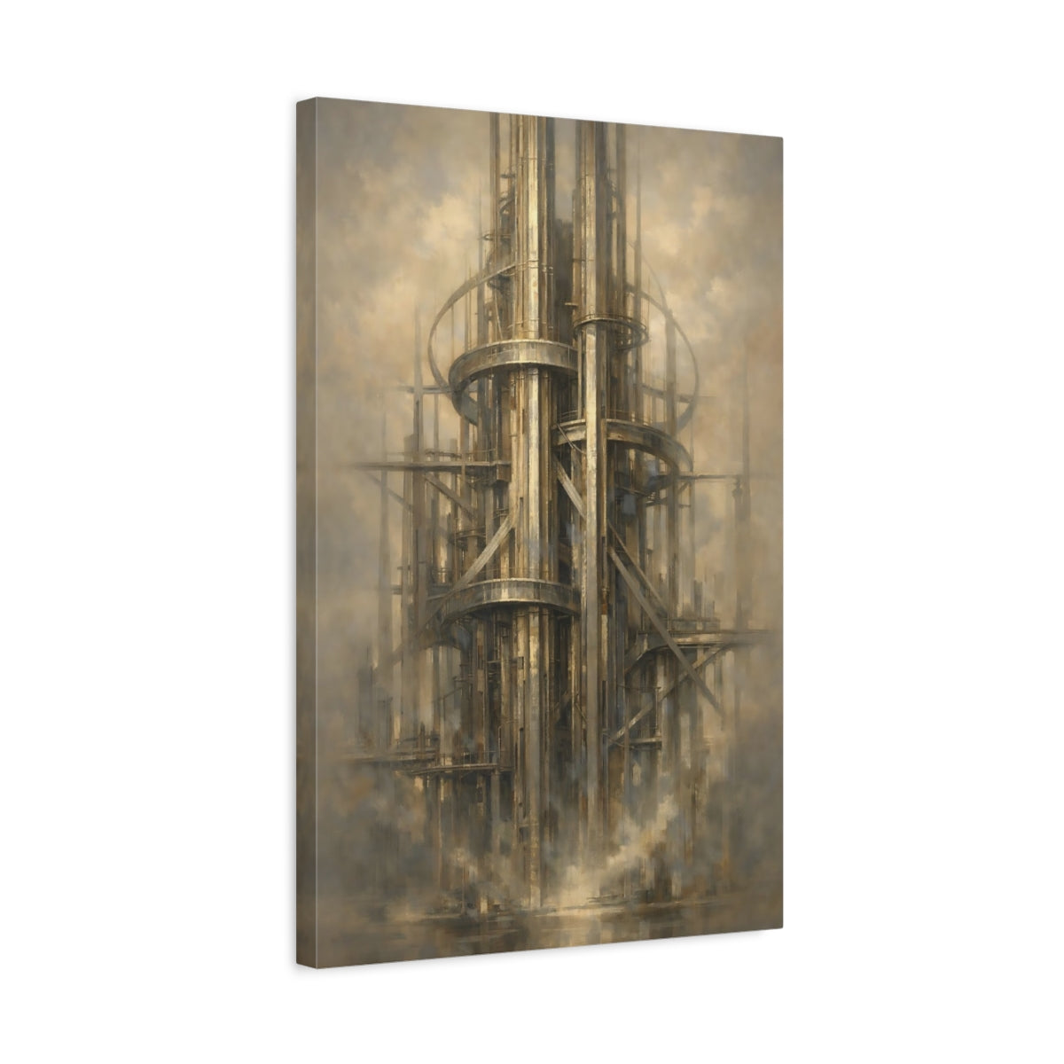 Side Mockup 3. Science Fiction Industrial Tower Sci-Fi Architecture shown as stretched canvas wall art