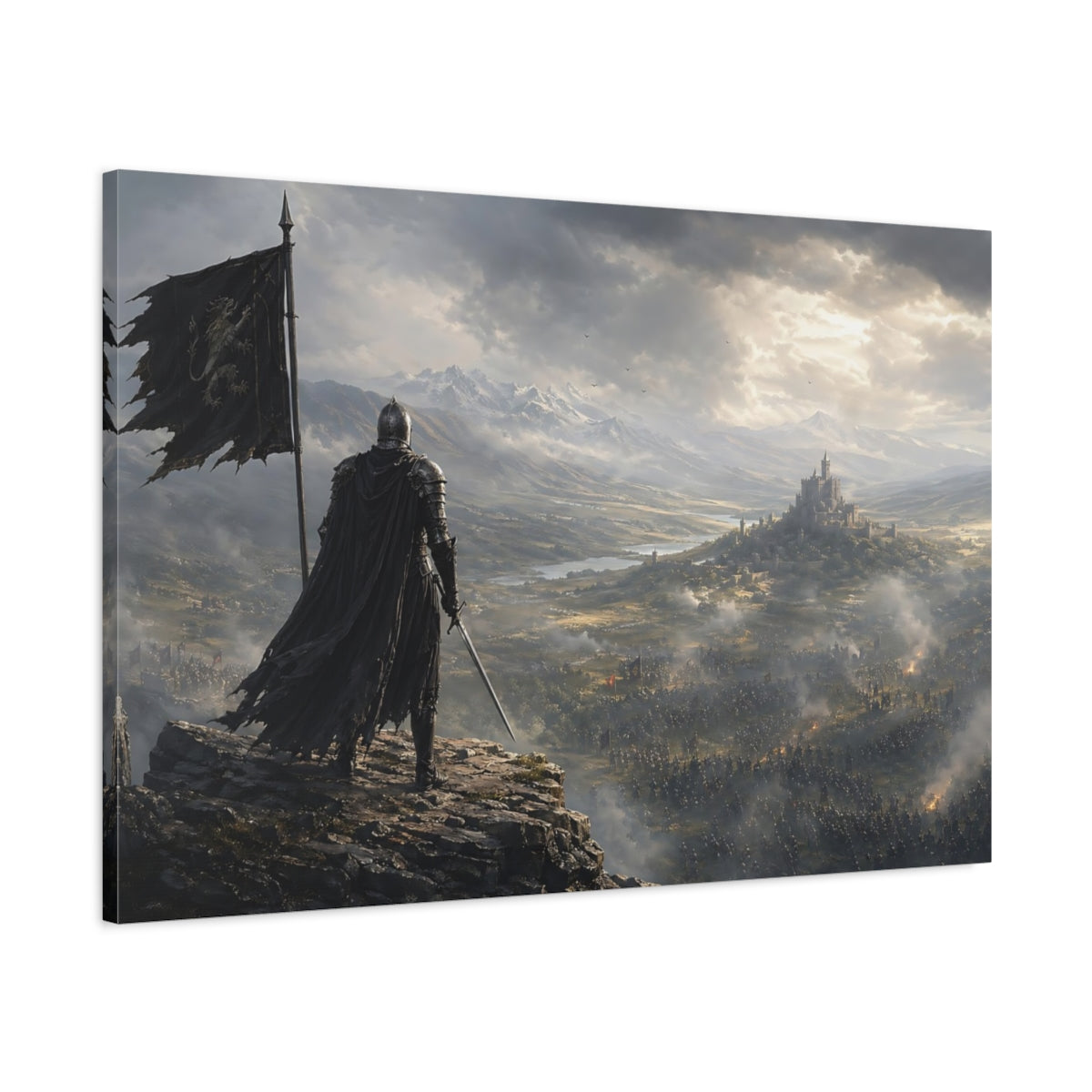Main Mockup. Science Fiction Knight Knight And Castle shown as stretched canvas wall art