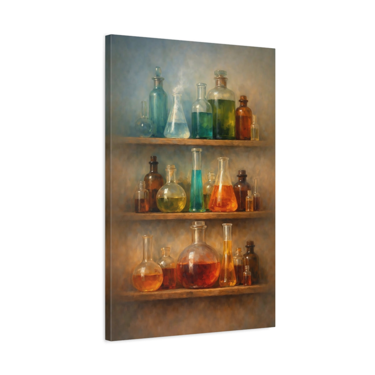 Side Mockup 2. Science Fiction Laboratory Bottles Science Lab Bottles shown as stretched canvas wall art