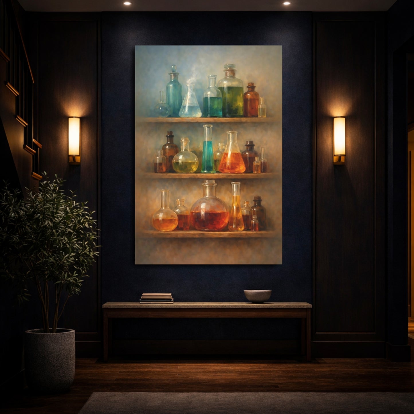 Mockup 3. Science Fiction Laboratory Bottles Science Lab Bottles shown as stretched canvas wall art
