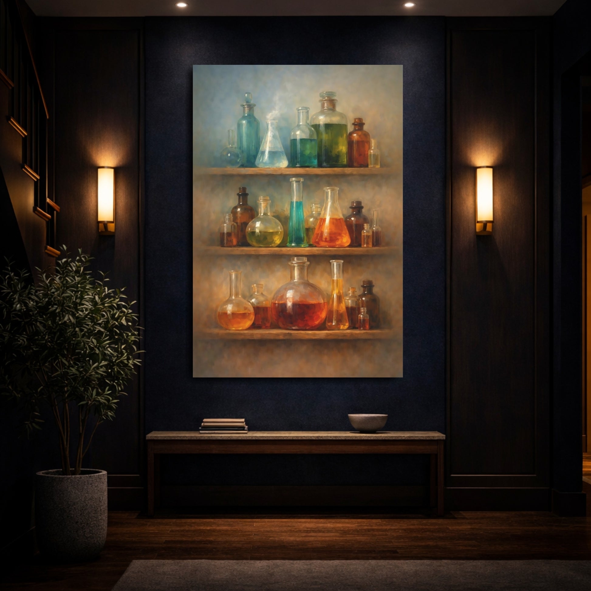 Mockup 3. Science Fiction Laboratory Bottles Science Lab Bottles shown as stretched canvas wall art