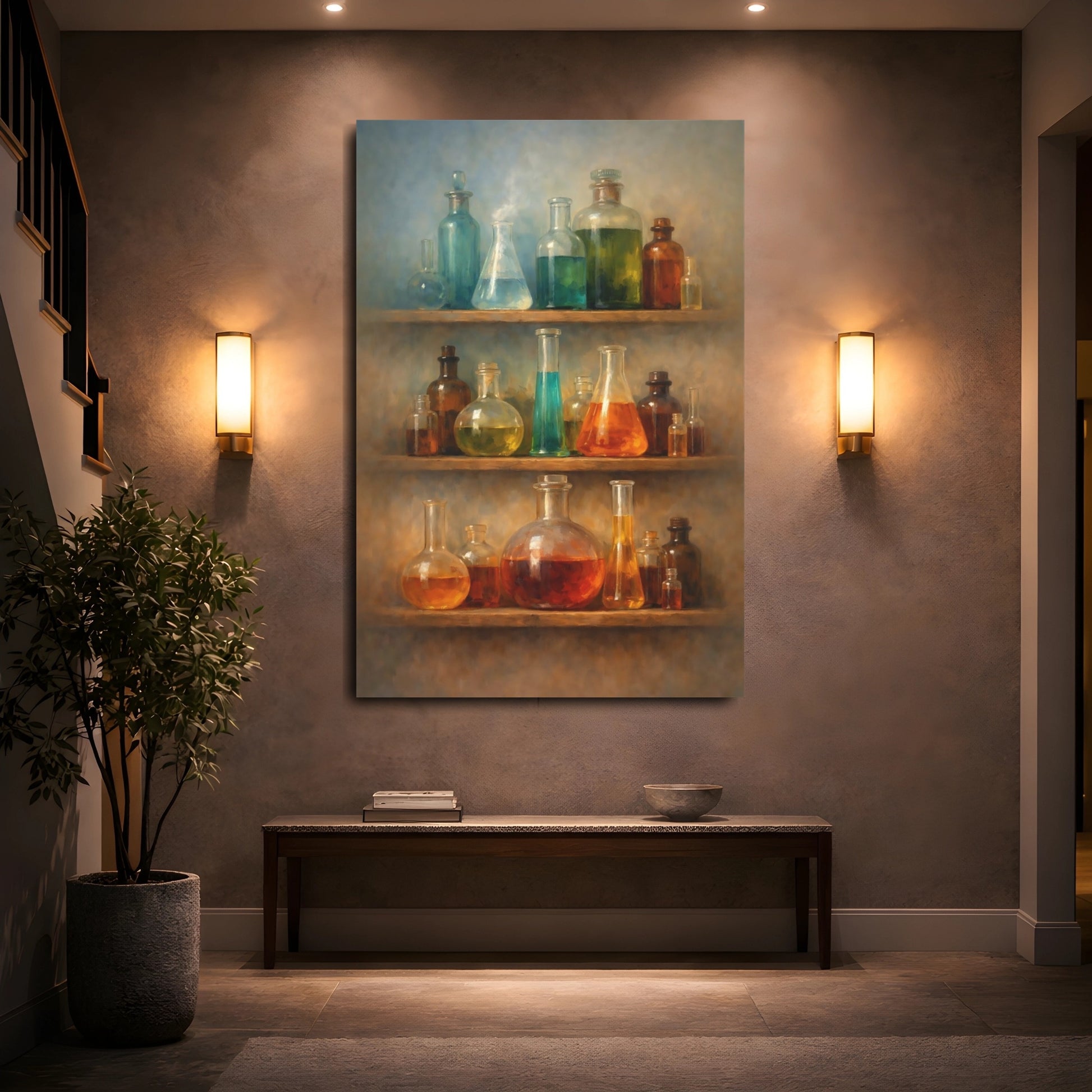 Mockup 4. Science Fiction Laboratory Bottles Science Lab Bottles shown as stretched canvas wall art