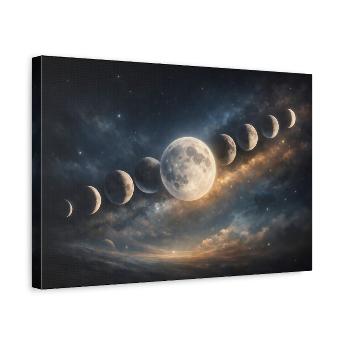 Science Fiction Lunar Phases Blue And Gold Space Art - Canvas Wall Art Print - YesArtYes