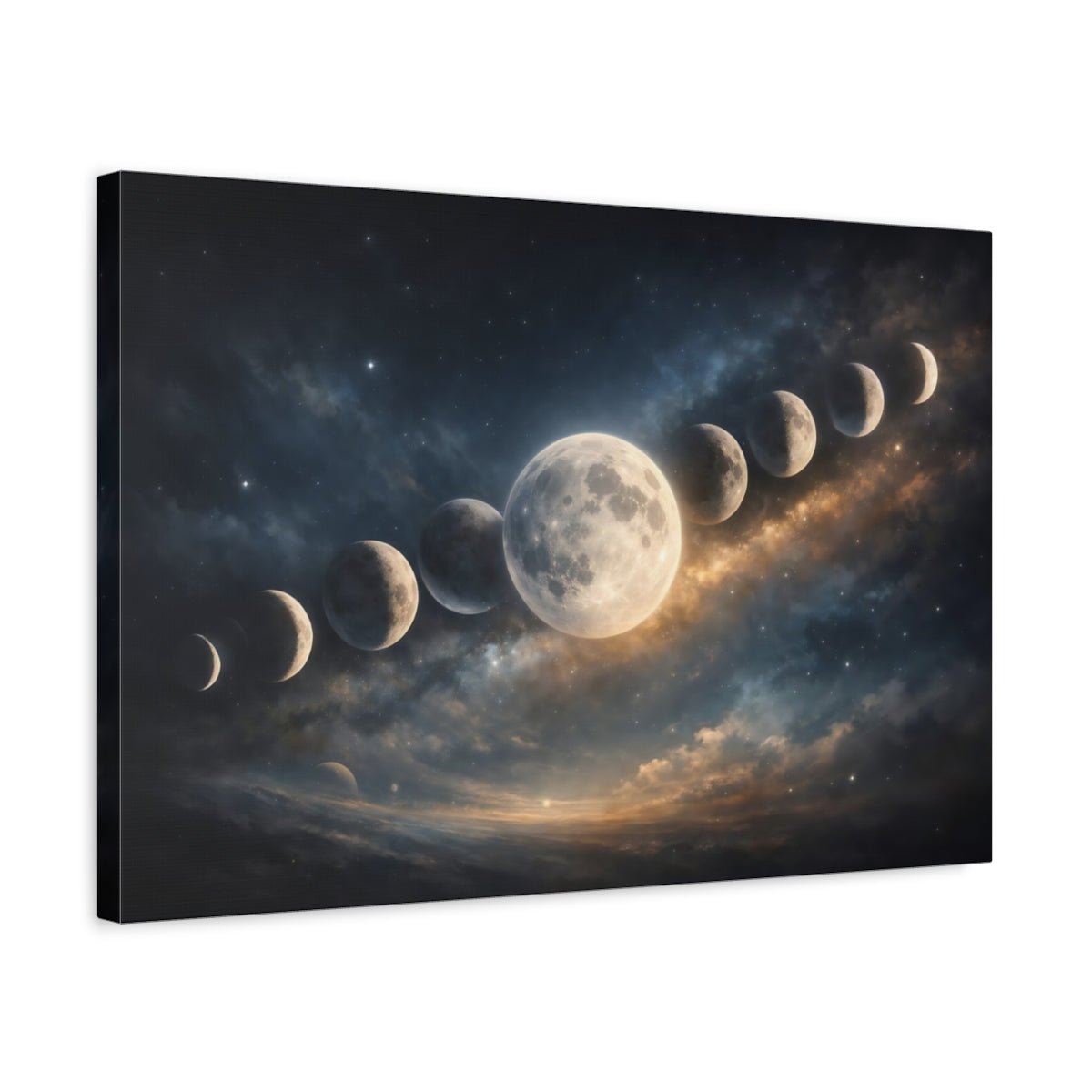 Science Fiction Lunar Phases Blue And Gold Space Art - Canvas Wall Art Print - YesArtYes