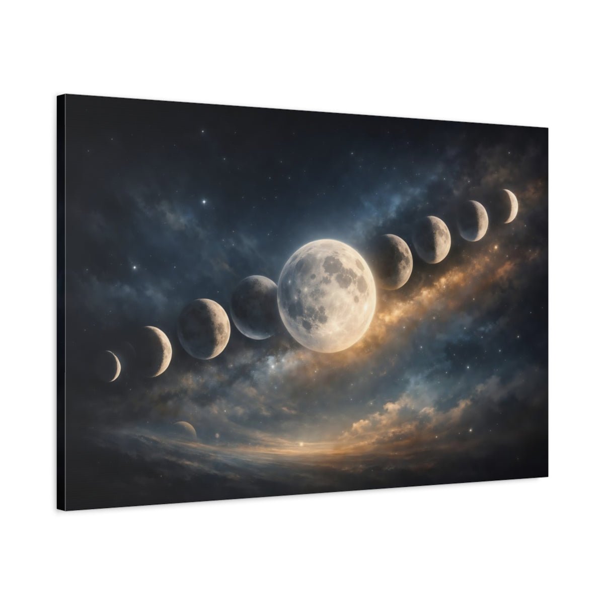 Science Fiction Lunar Phases Blue And Gold Space Art - Canvas Wall Art Print - YesArtYes