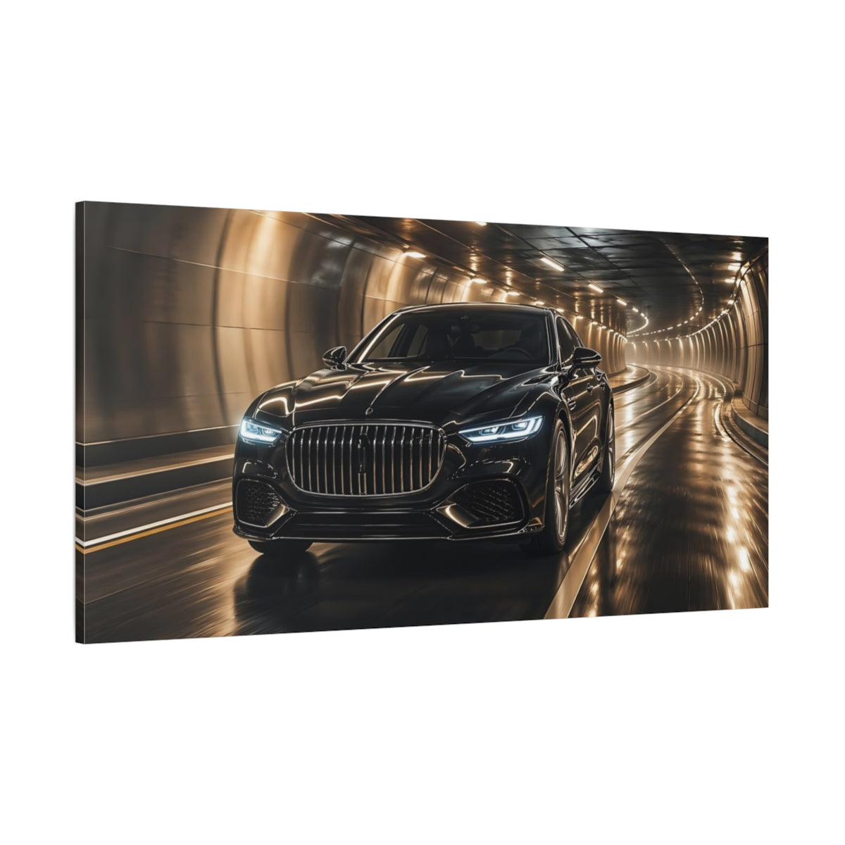 Side Mockup 2. Science Fiction Luxury Car Black And Gold shown as stretched canvas wall art