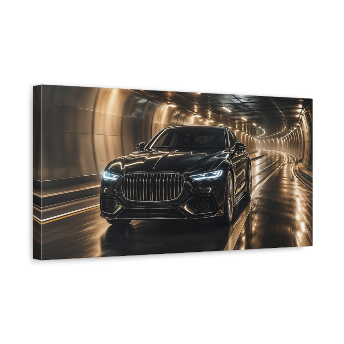 Side Mockup 3. Science Fiction Luxury Car Black And Gold shown as stretched canvas wall art