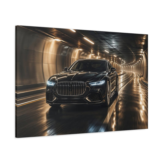 Main Mockup. Science Fiction Luxury Car Black And Gold Car shown as stretched canvas wall art