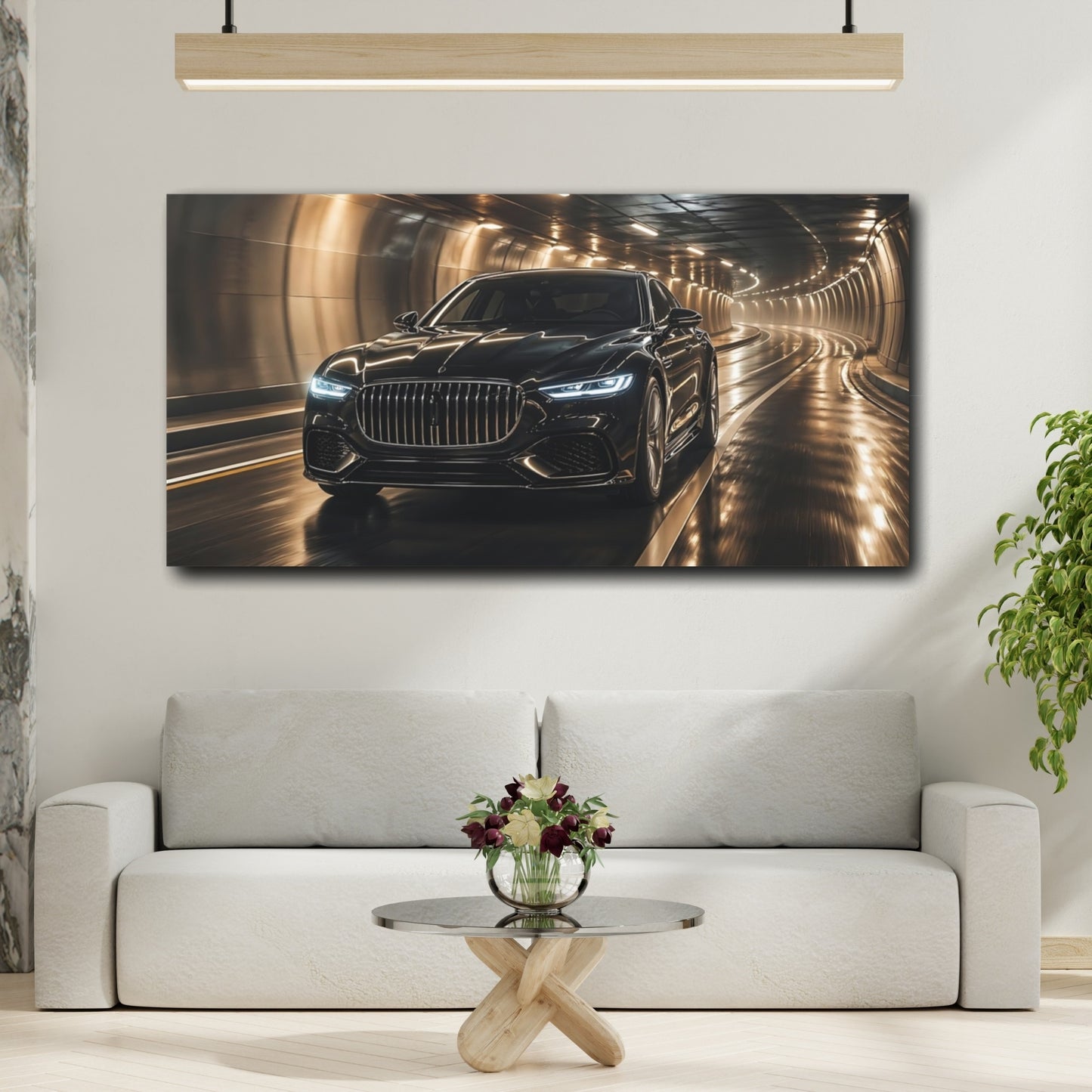 Mockup 3. Science Fiction Luxury Car Black And Gold shown as stretched canvas wall art