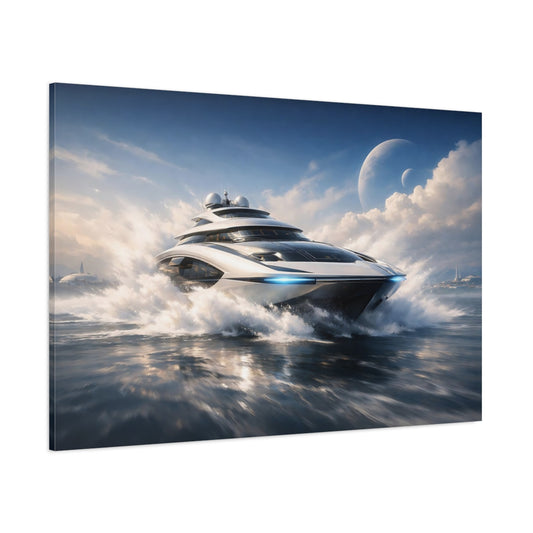 Science Fiction Luxury Yacht shown as stretched canvas wall art