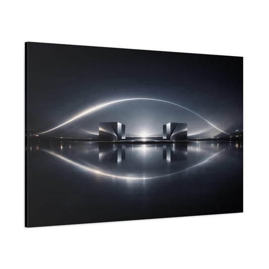 Main Mockup. Science Fiction Metallic Structures Silver And Dark shown as stretched canvas wall art