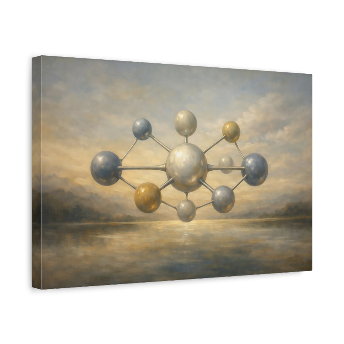 Side Mockup 4. Science Fiction Molecular Structure Ethereal Molecular Art shown as stretched canvas wall art