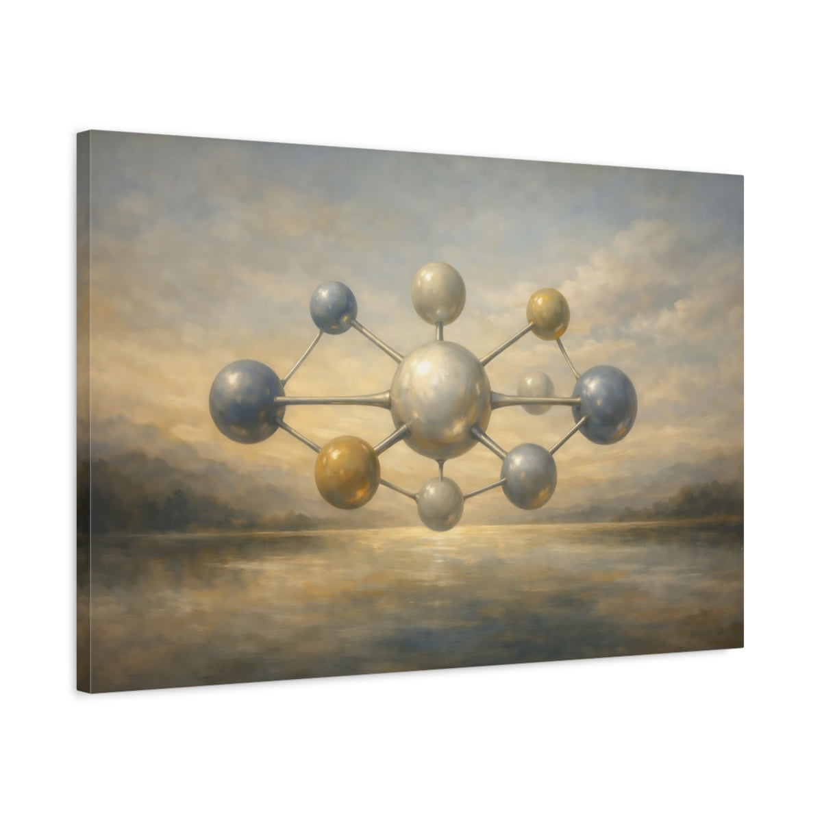 Side Mockup 2. Science Fiction Molecular Structure Ethereal Molecular Art shown as stretched canvas wall art