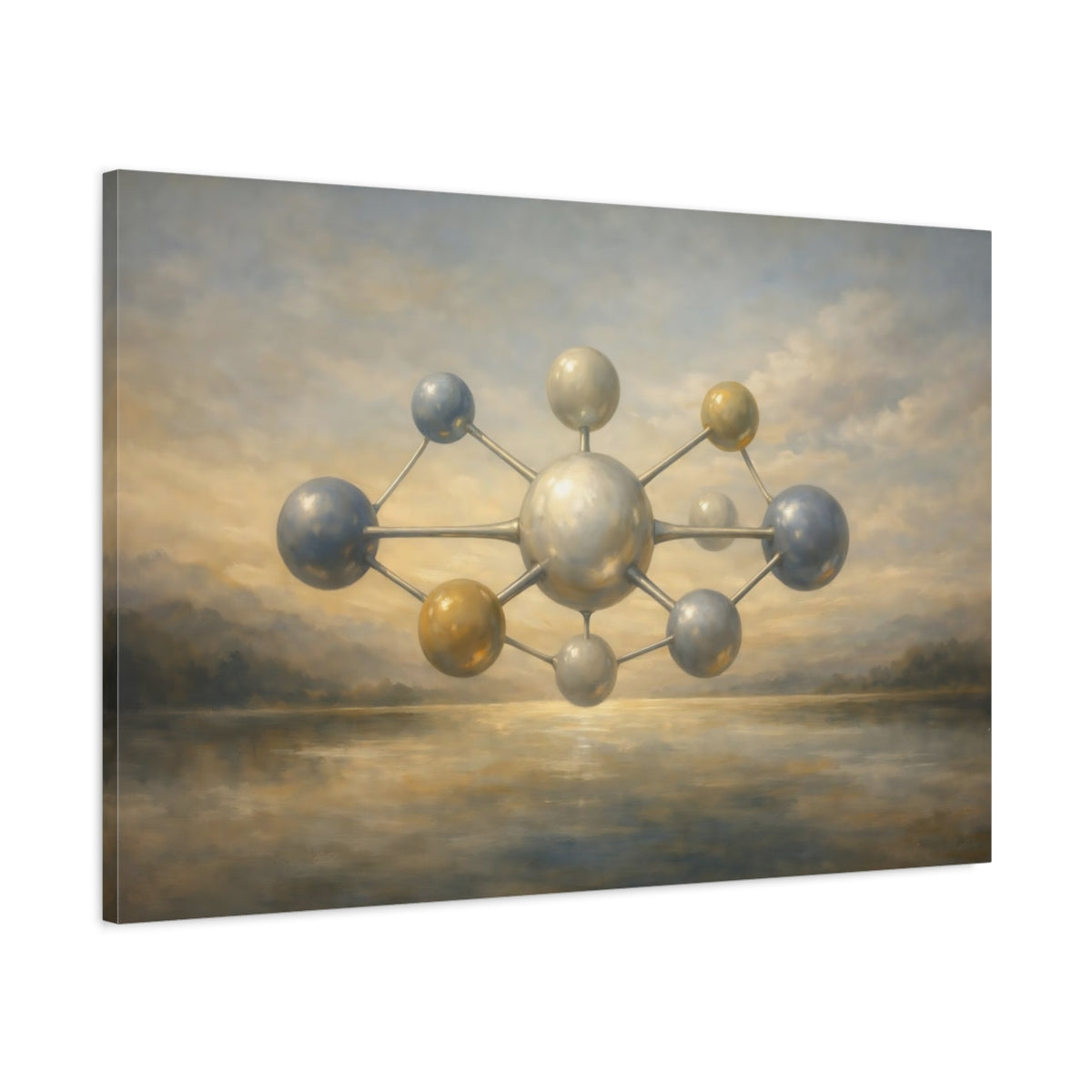 Side Mockup 1. Science Fiction Molecular Structure Ethereal Molecular Art shown as stretched canvas wall art