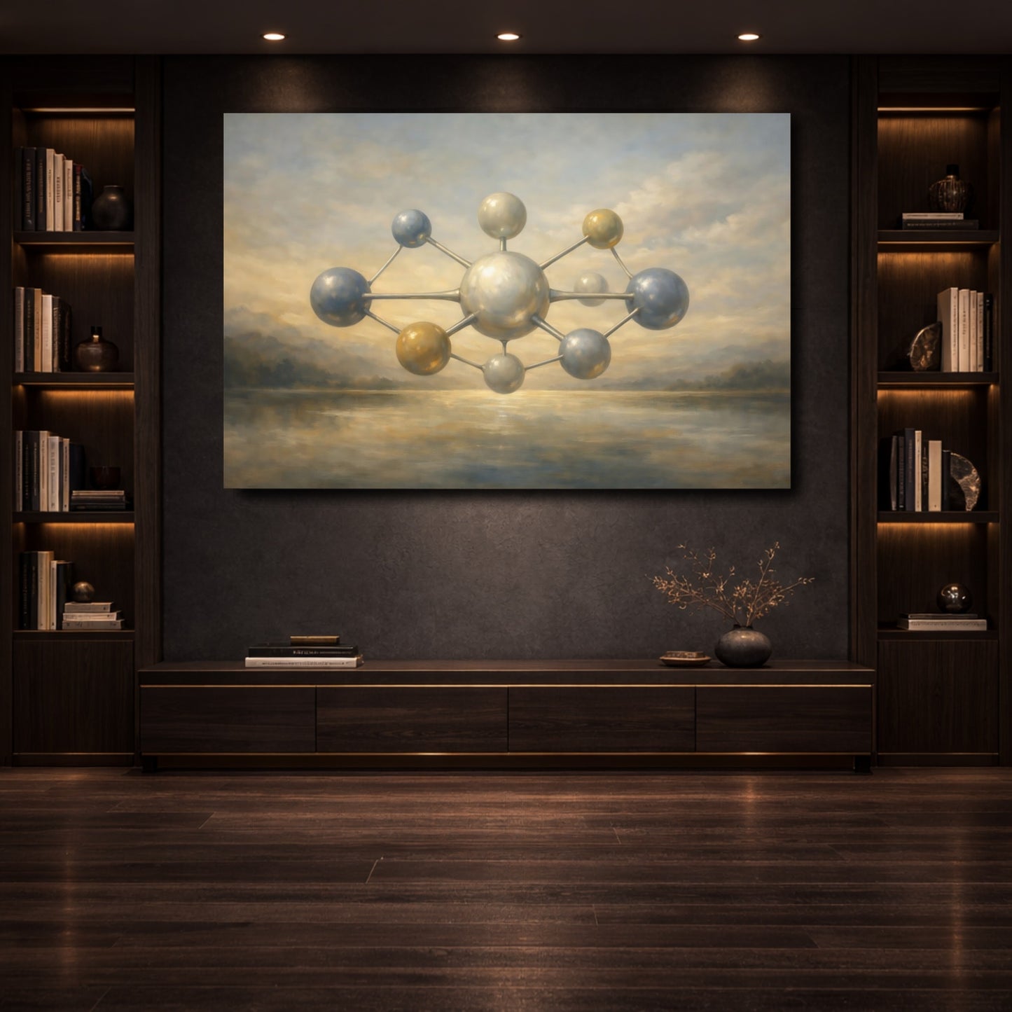 Mockup 3. Science Fiction Molecular Structure Ethereal Molecular Art shown as stretched canvas wall art