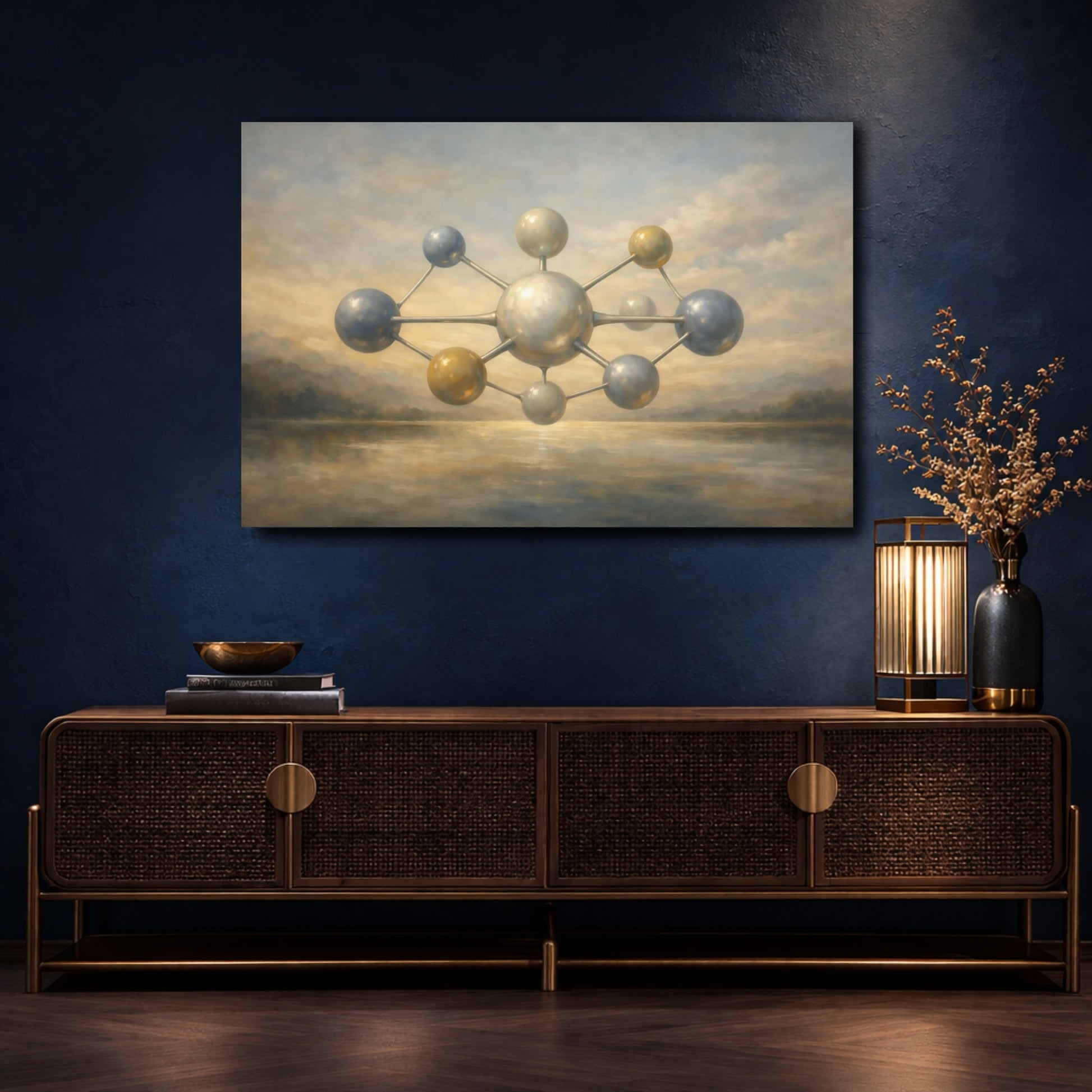 Mockup 4. Science Fiction Molecular Structure Ethereal Molecular Art shown as stretched canvas wall art