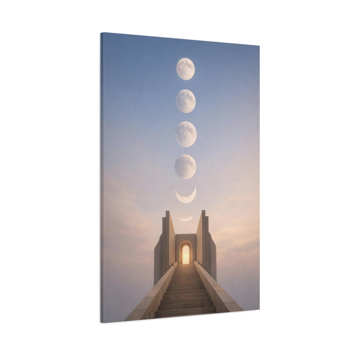 Main Mockup. Science Fiction Moon Phases Lunar Stairway shown as stretched canvas wall art