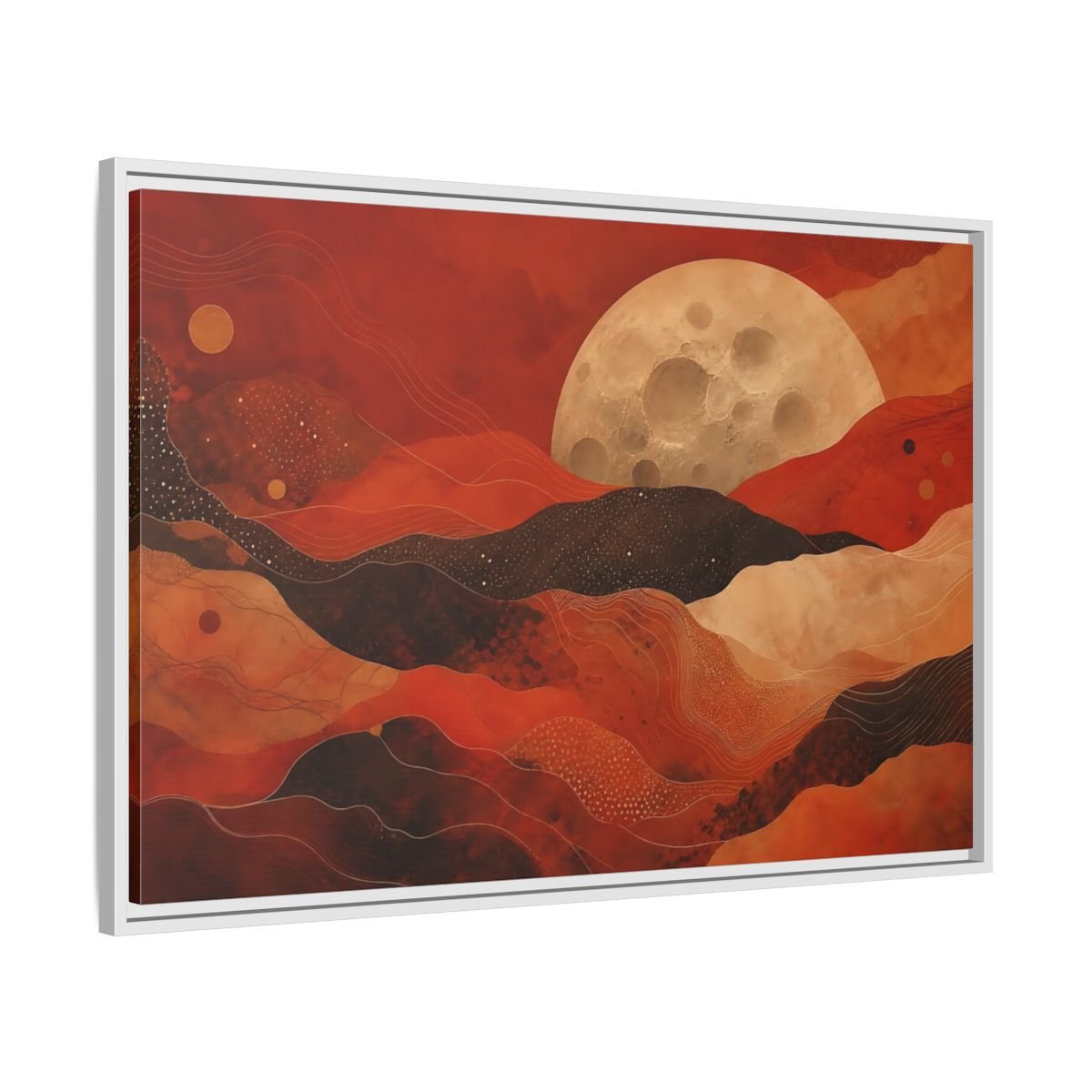 Science Fiction Moon Red And Brown Framed Canvas Print Wall Art – Living Room Decor, Above Fireplace - YesArtYes