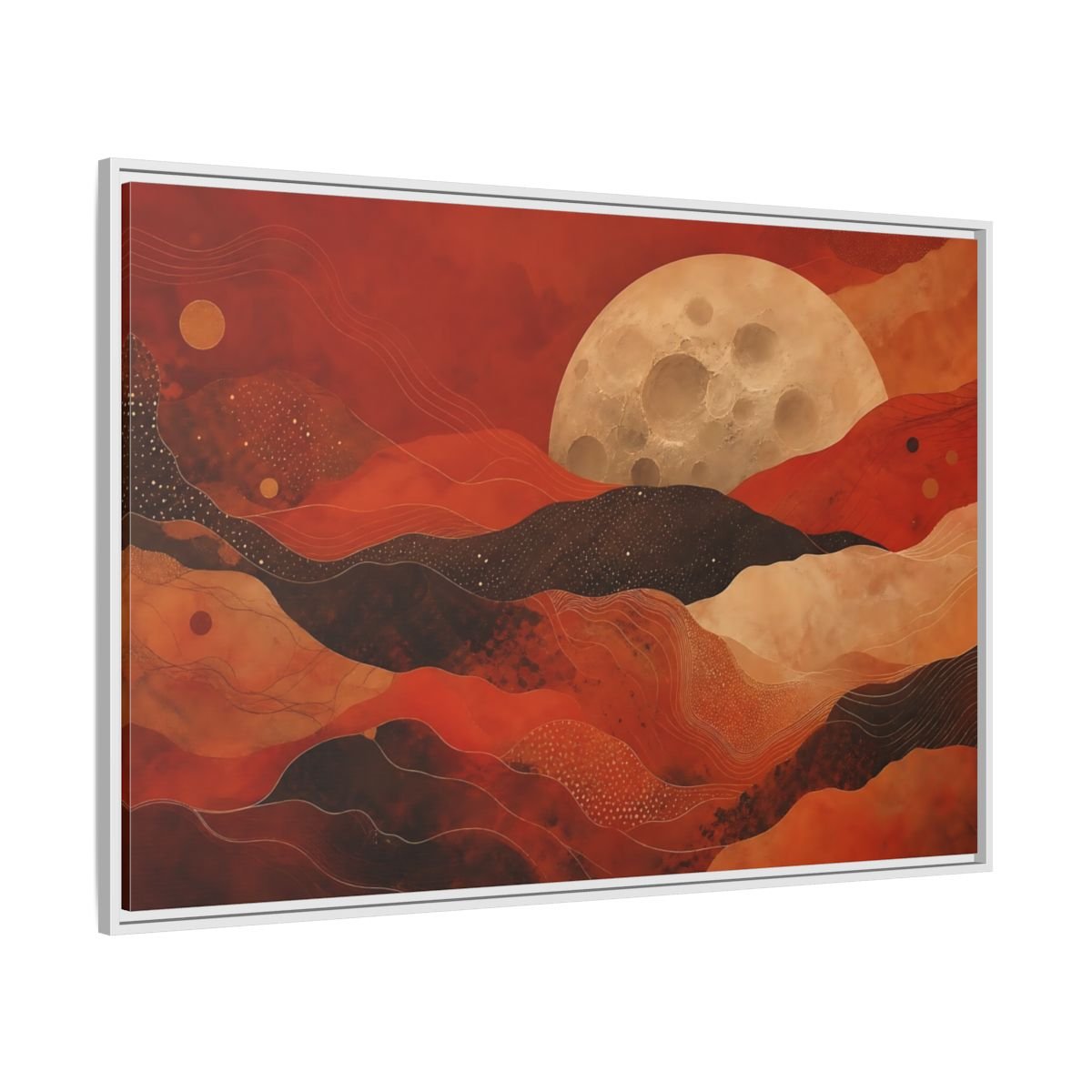 Science Fiction Moon Red And Brown Framed Canvas Print Wall Art – Living Room Decor, Above Fireplace - YesArtYes