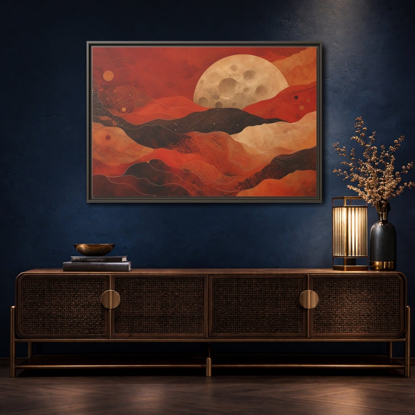 Science Fiction Moon Red And Brown Framed Canvas Print Wall Art – Living Room Decor, Above Fireplace - YesArtYes