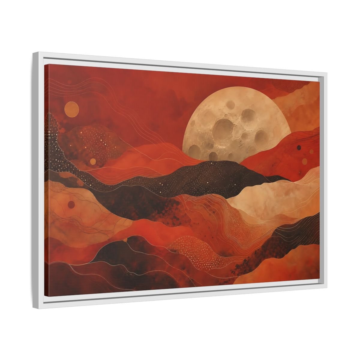 Science Fiction Moon Red And Brown Framed Canvas Print Wall Art – Living Room Decor, Above Fireplace - YesArtYes