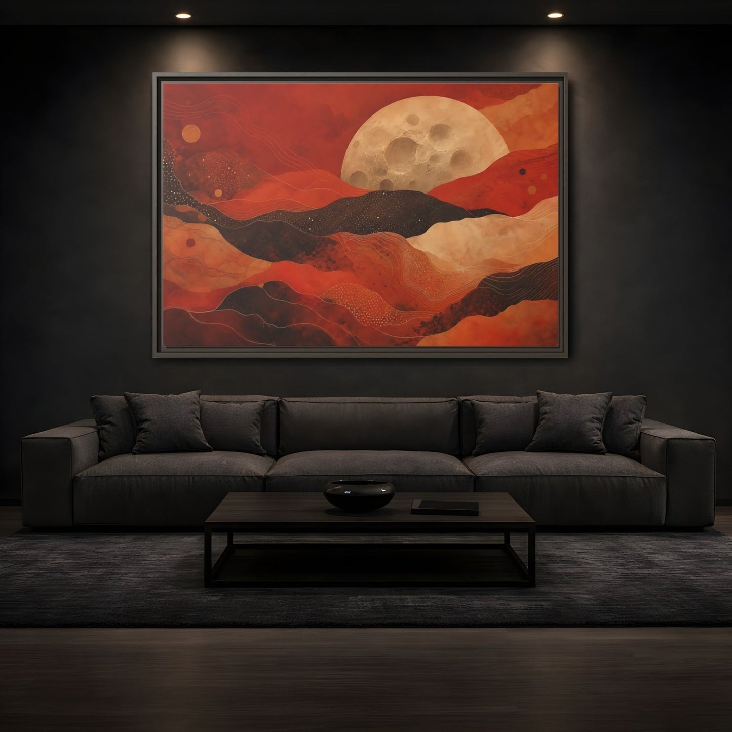 Science Fiction Moon Red And Brown Framed Canvas Print Wall Art – Living Room Decor, Above Fireplace - YesArtYes