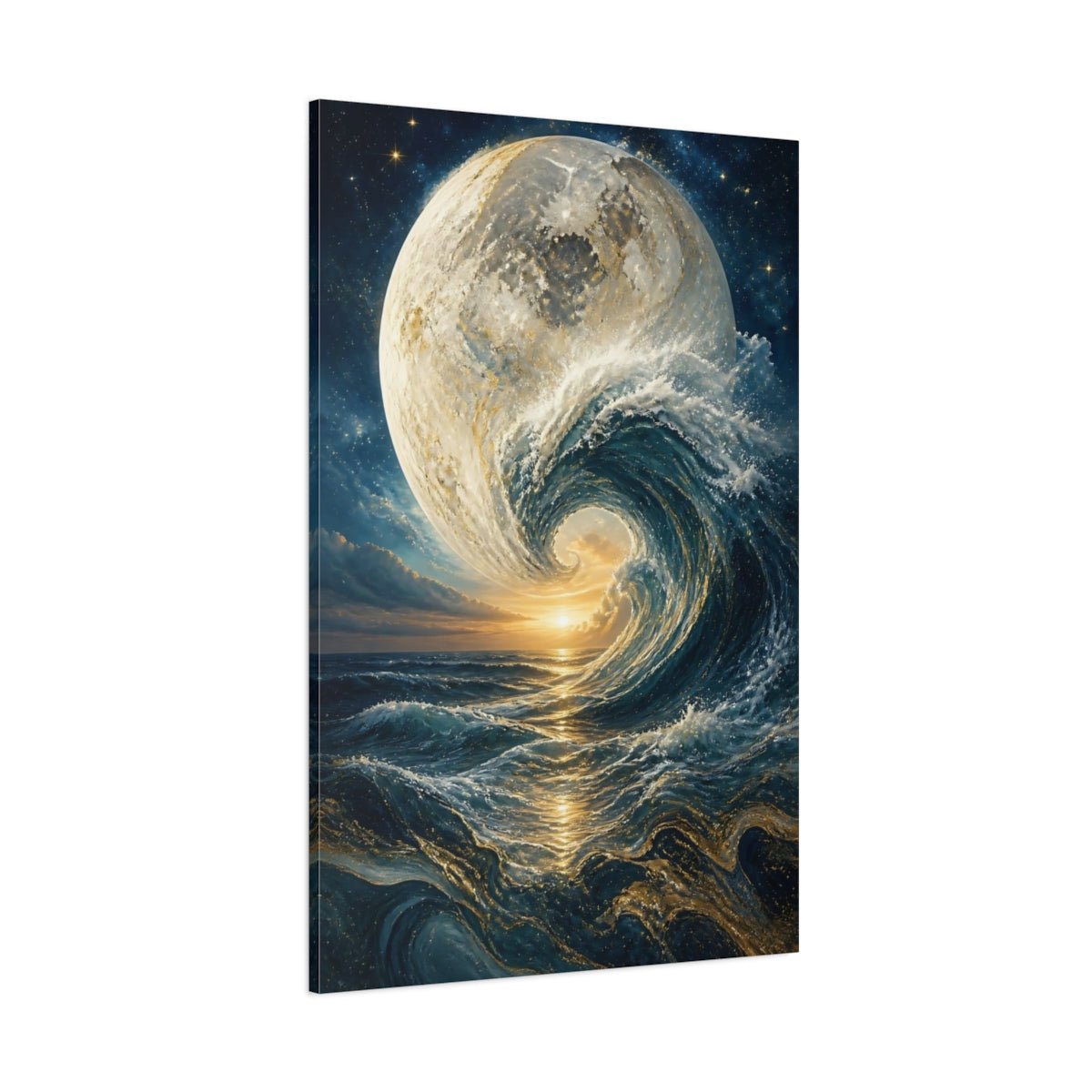 Science Fiction Moon Wave Blue And Canvas Print – Surreal Decor for Living Room, Above Fireplace - YesArtYes