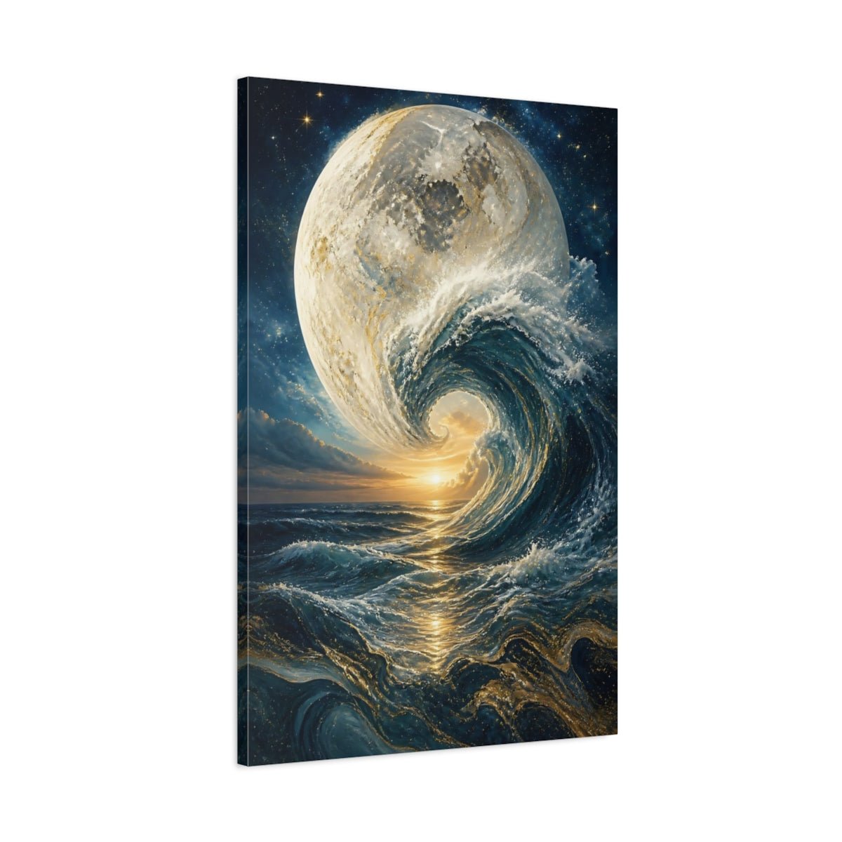 Science Fiction Moon Wave Blue And Canvas Print – Surreal Decor for Living Room, Above Fireplace - YesArtYes