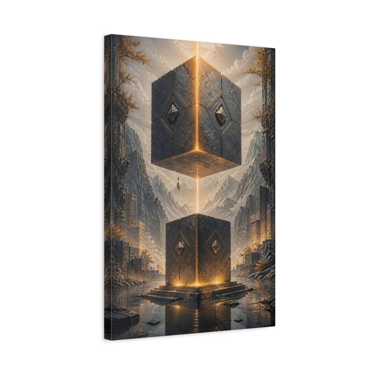 Science Fiction Mystic Cubes Glowing Stone Canvas Wall Art Print – Sci - fi Living Room, Above Sofa - YesArtYes