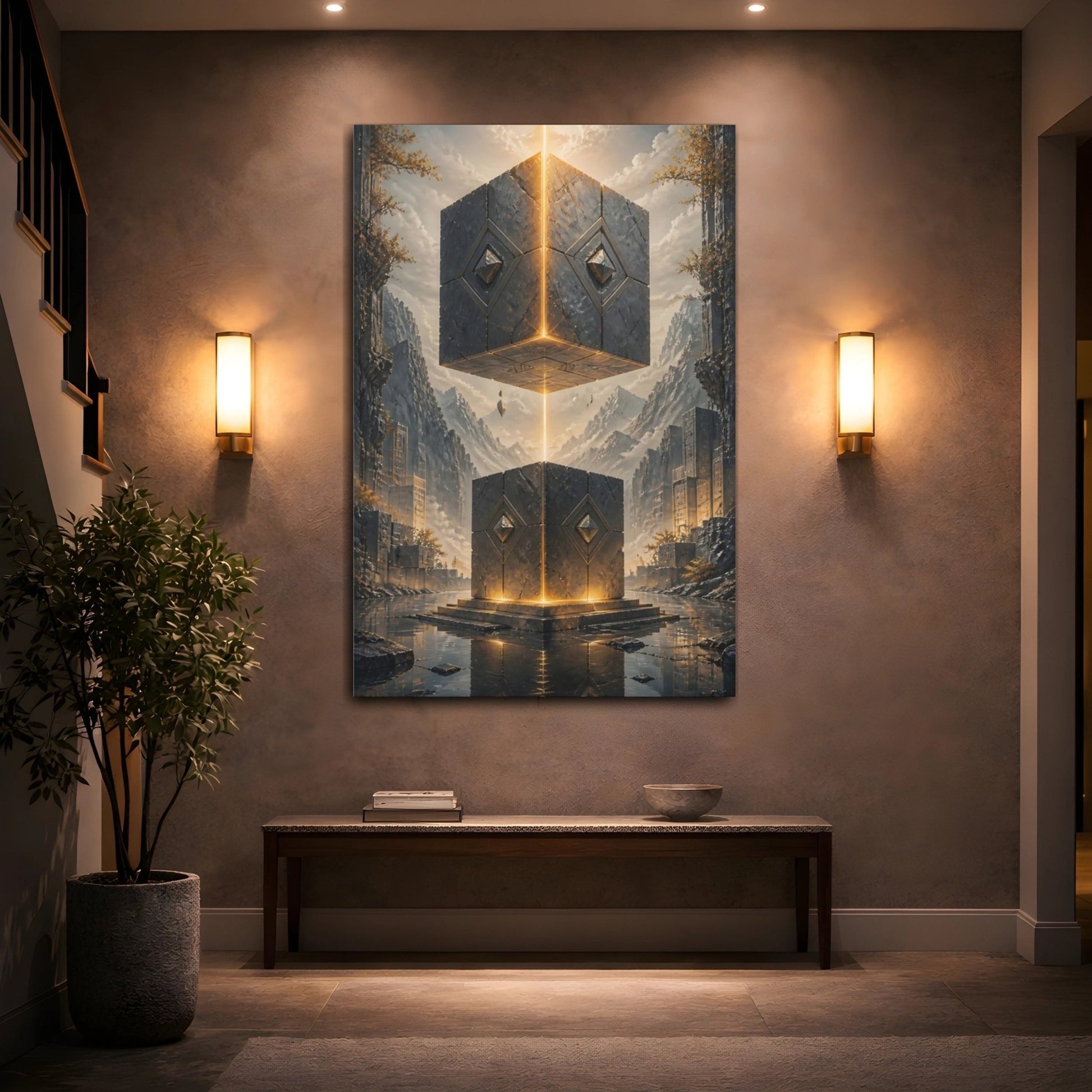 Science Fiction Mystic Cubes Glowing Stone Canvas Wall Art Print – Sci - fi Living Room, Above Sofa - YesArtYes