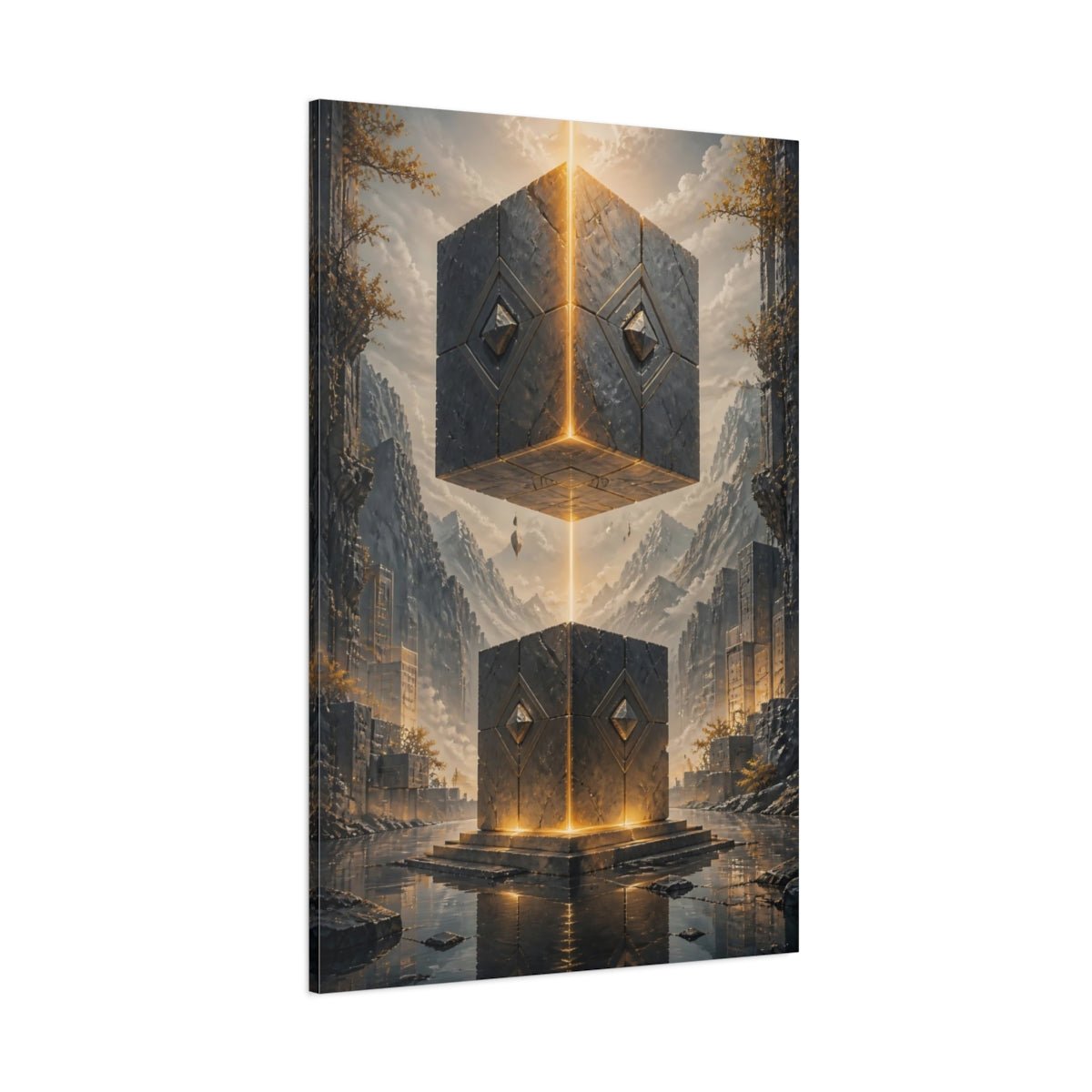 Science Fiction Mystic Cubes Glowing Stone Canvas Wall Art Print – Sci - fi Living Room, Above Sofa - YesArtYes