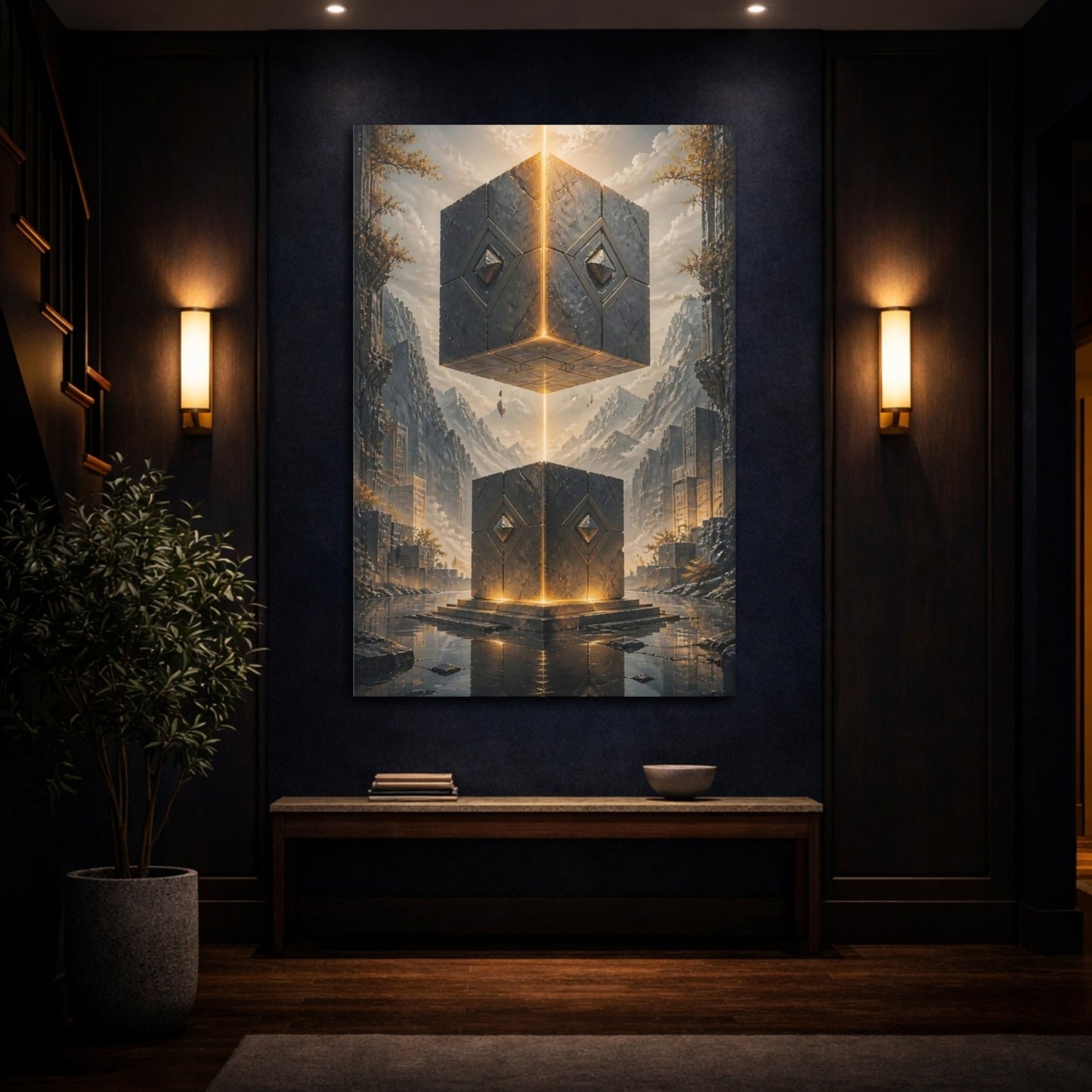 Science Fiction Mystic Cubes Glowing Stone Canvas Wall Art Print – Sci - fi Living Room, Above Sofa - YesArtYes