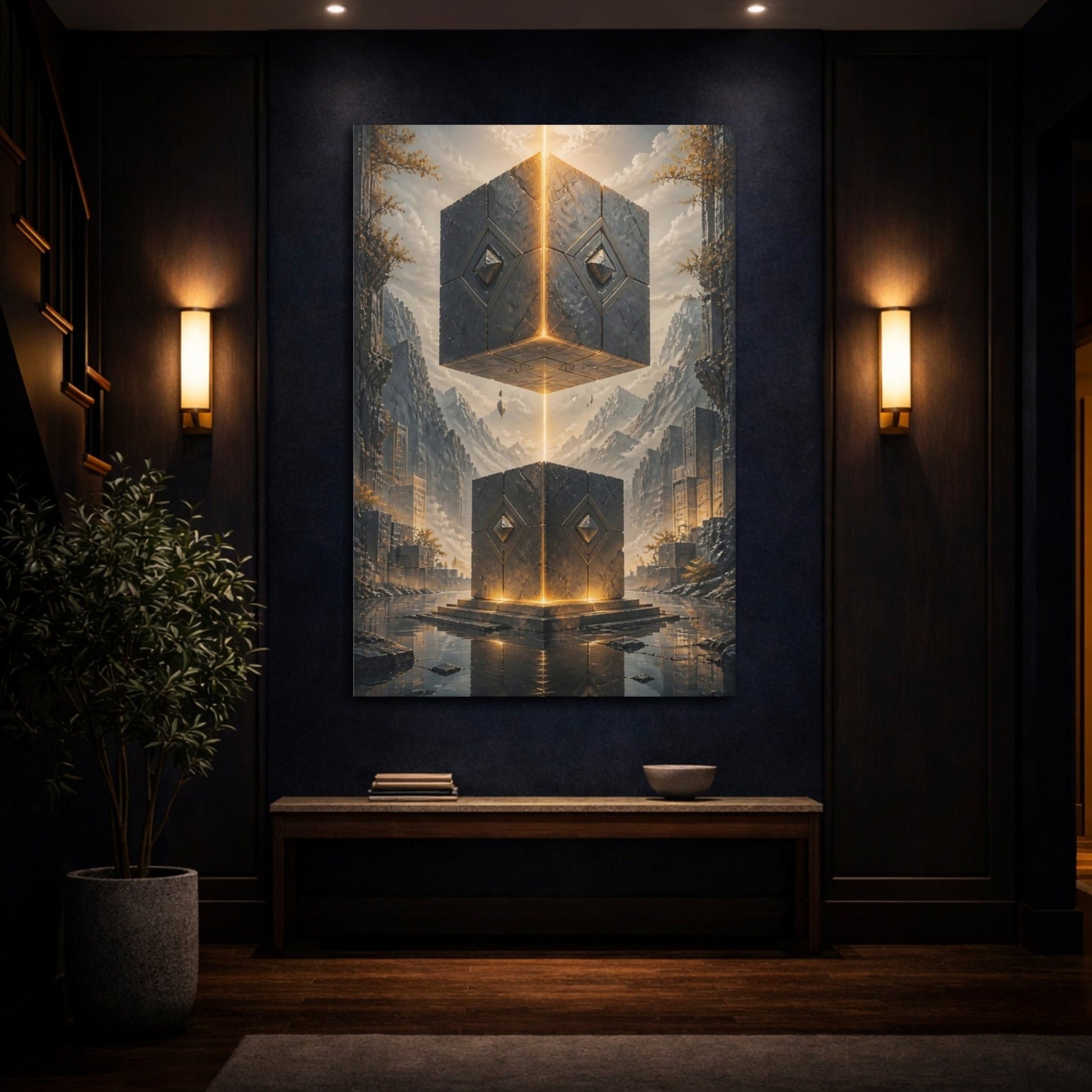 Science Fiction Mystic Cubes Glowing Stone Canvas Wall Art Print – Sci - fi Living Room, Above Sofa - YesArtYes