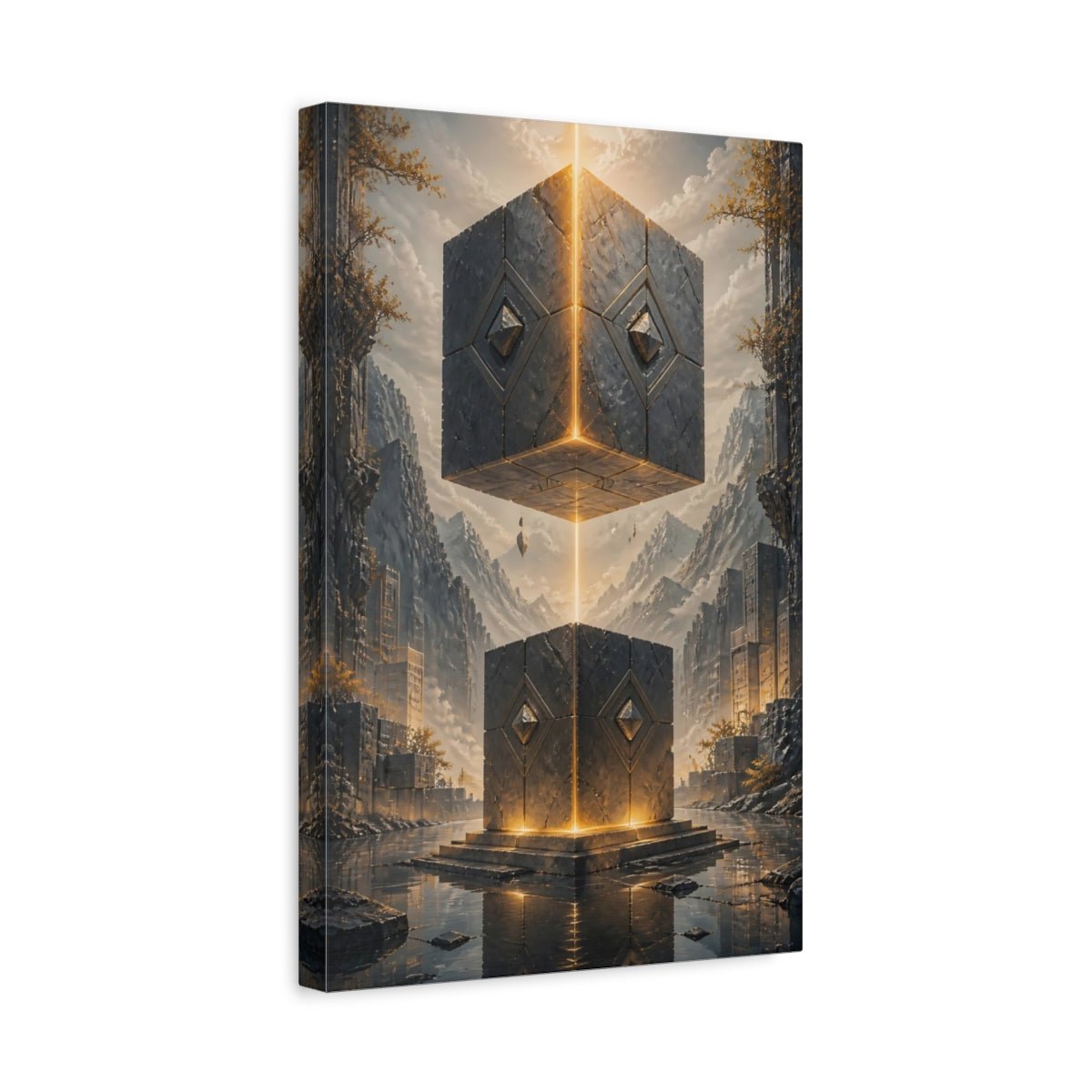 Science Fiction Mystic Cubes Glowing Stone Canvas Wall Art Print – Sci - fi Living Room, Above Sofa - YesArtYes