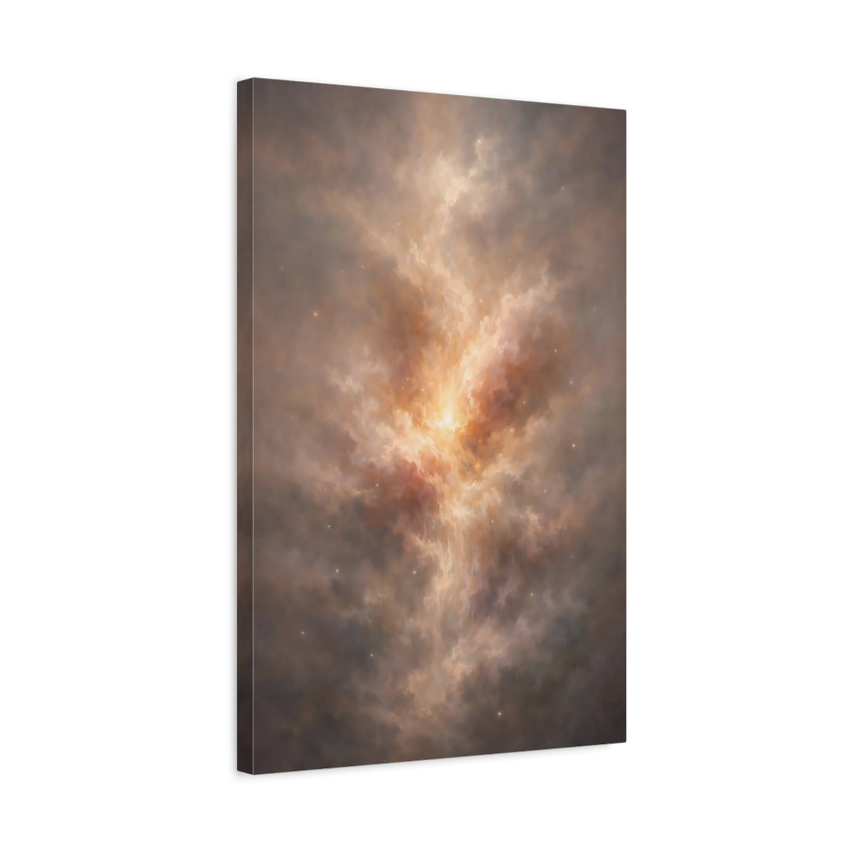 Side Mockup 3. Science Fiction Nebula Brown And Gold Nebula shown as stretched canvas wall art