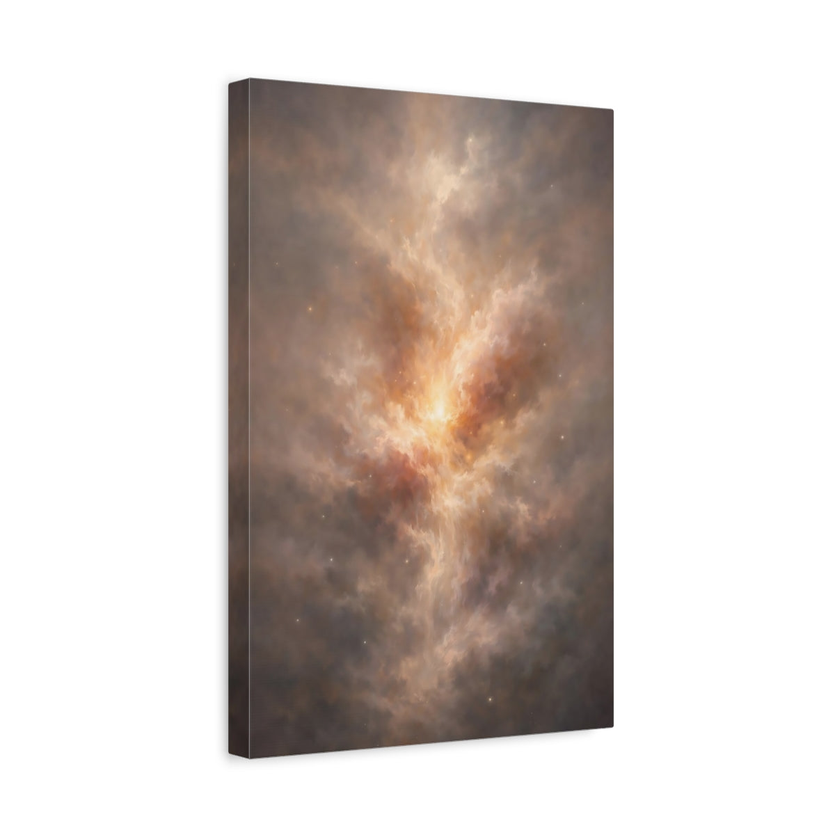Side Mockup 4. Science Fiction Nebula Brown And Gold Nebula shown as stretched canvas wall art