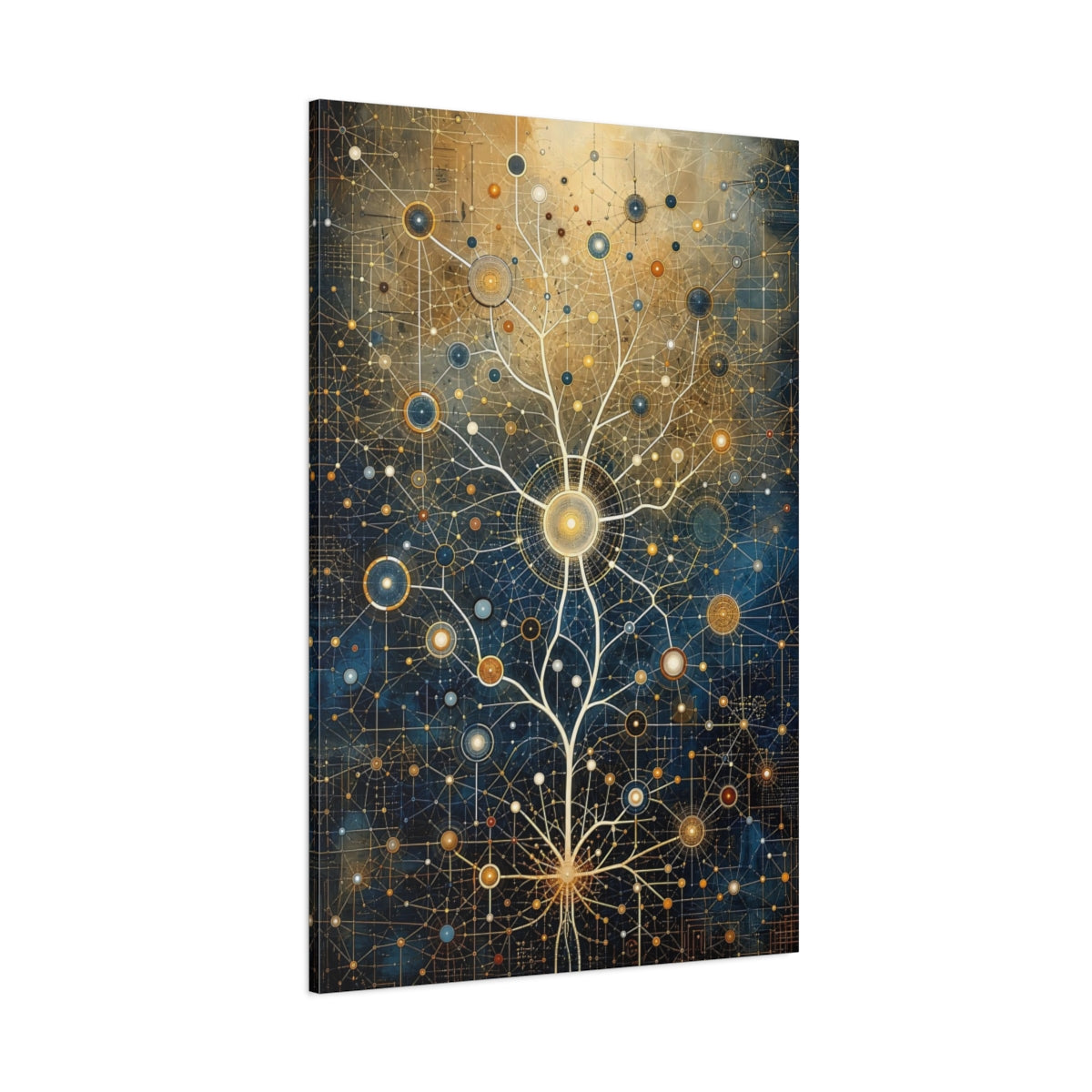 Side Mockup 1. Science Fiction Network Tree Blue And Gold shown as stretched canvas wall art