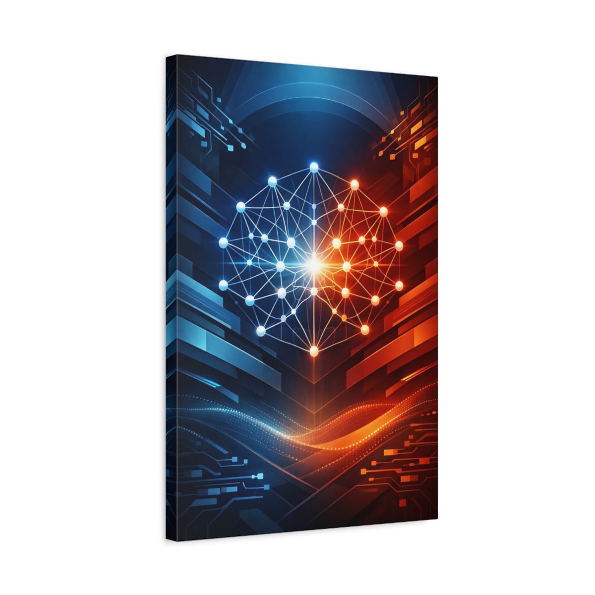 Science Fiction Neural Network Blue Orange Tech - Canvas Wall Art Print - YesArtYes