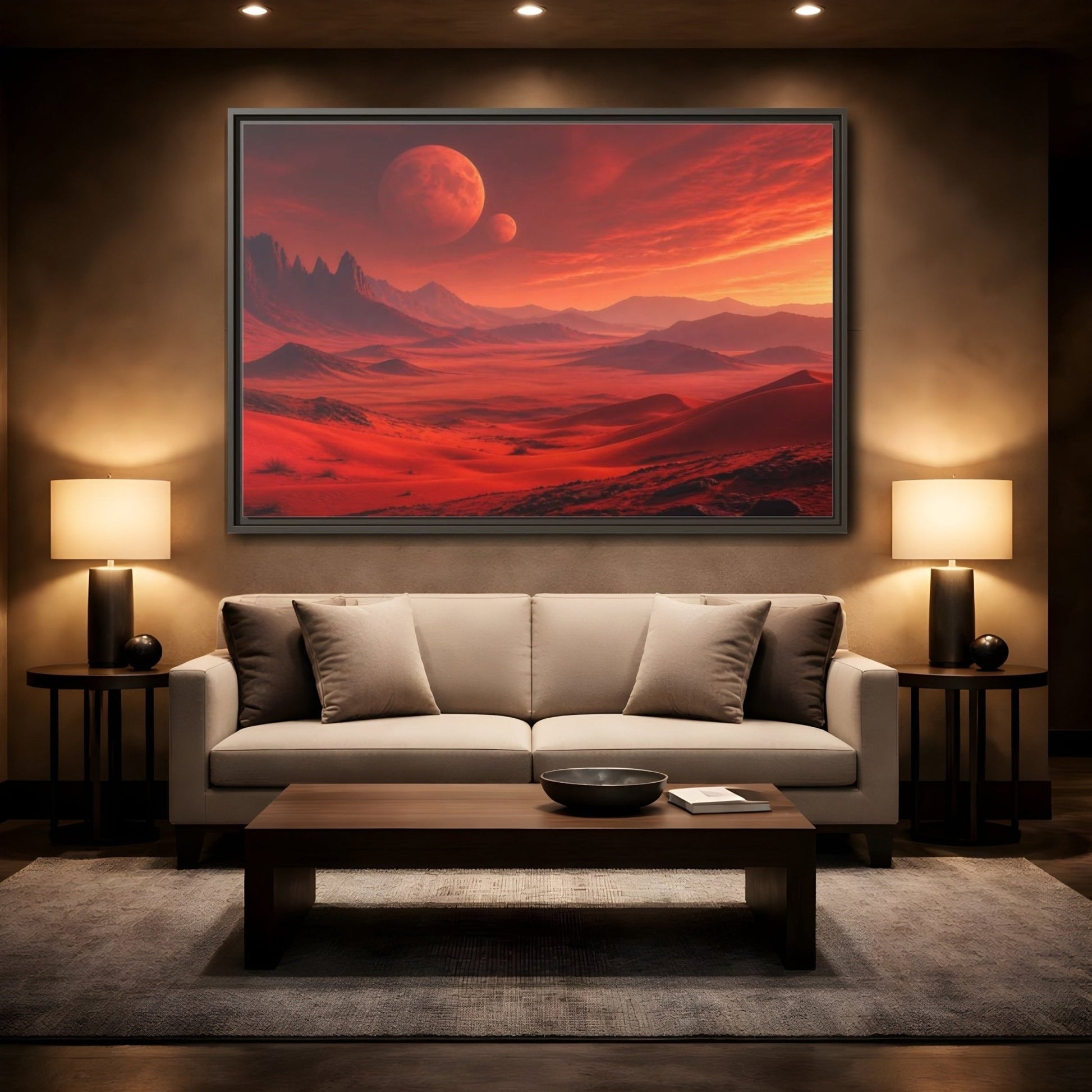 Science Fiction Red Planet Landscape Framed Canvas Wall Art Print – Realistic Living Room, Above Console Table - YesArtYes