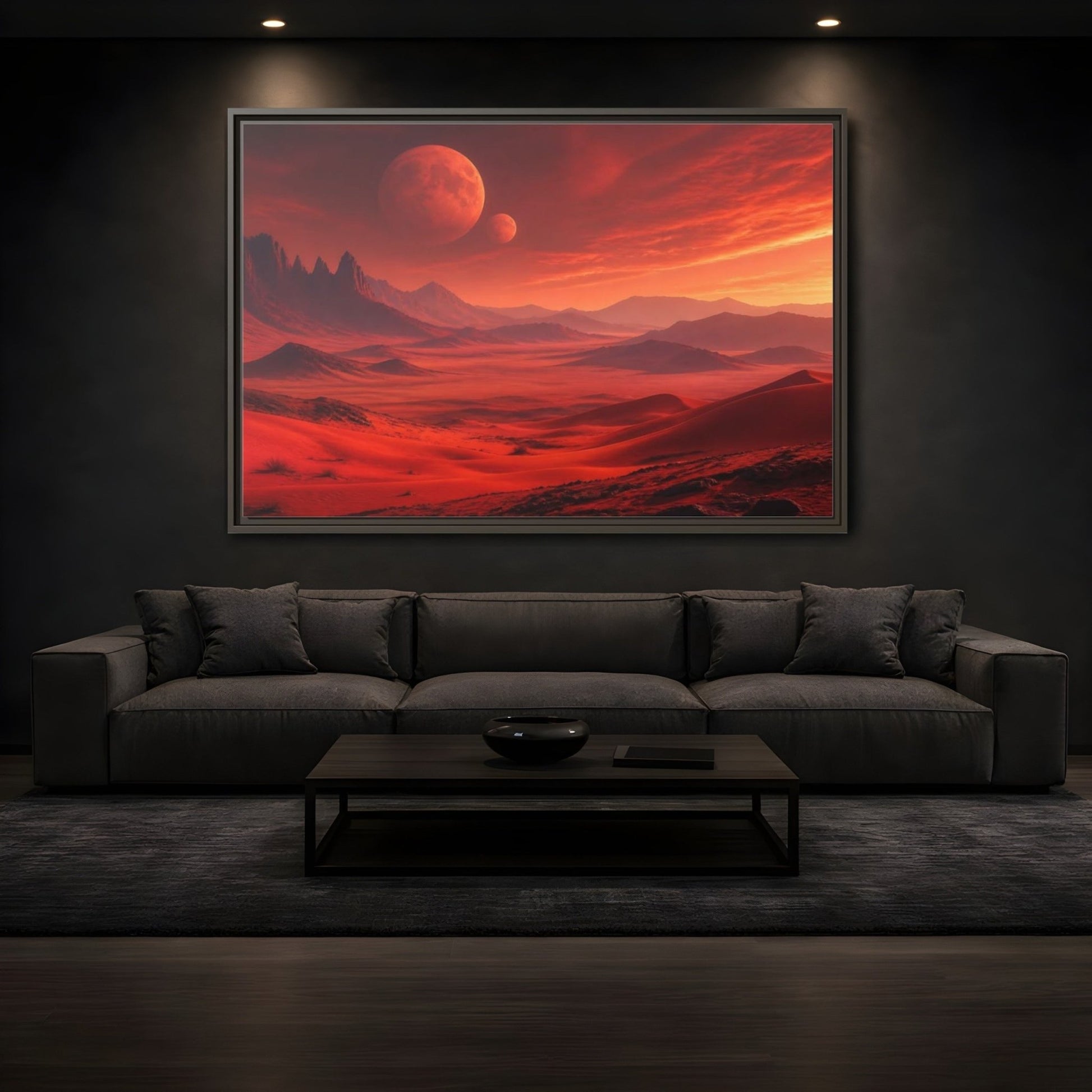 Science Fiction Red Planet Landscape Framed Canvas Wall Art Print – Realistic Living Room, Above Console Table - YesArtYes